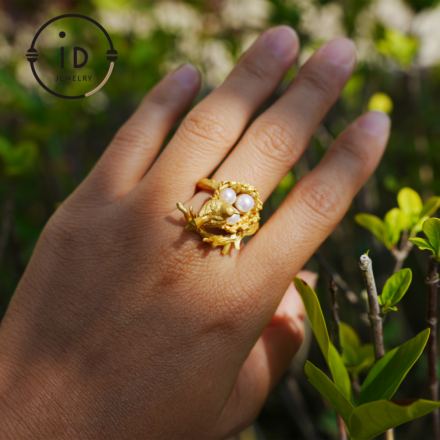 Adjustable Pearl Ring in Oxidized Silver or Gold Plated 925 Silver, Branch Design Fairytale Jewelry, Gift for Her, Mother's Day, Birthday