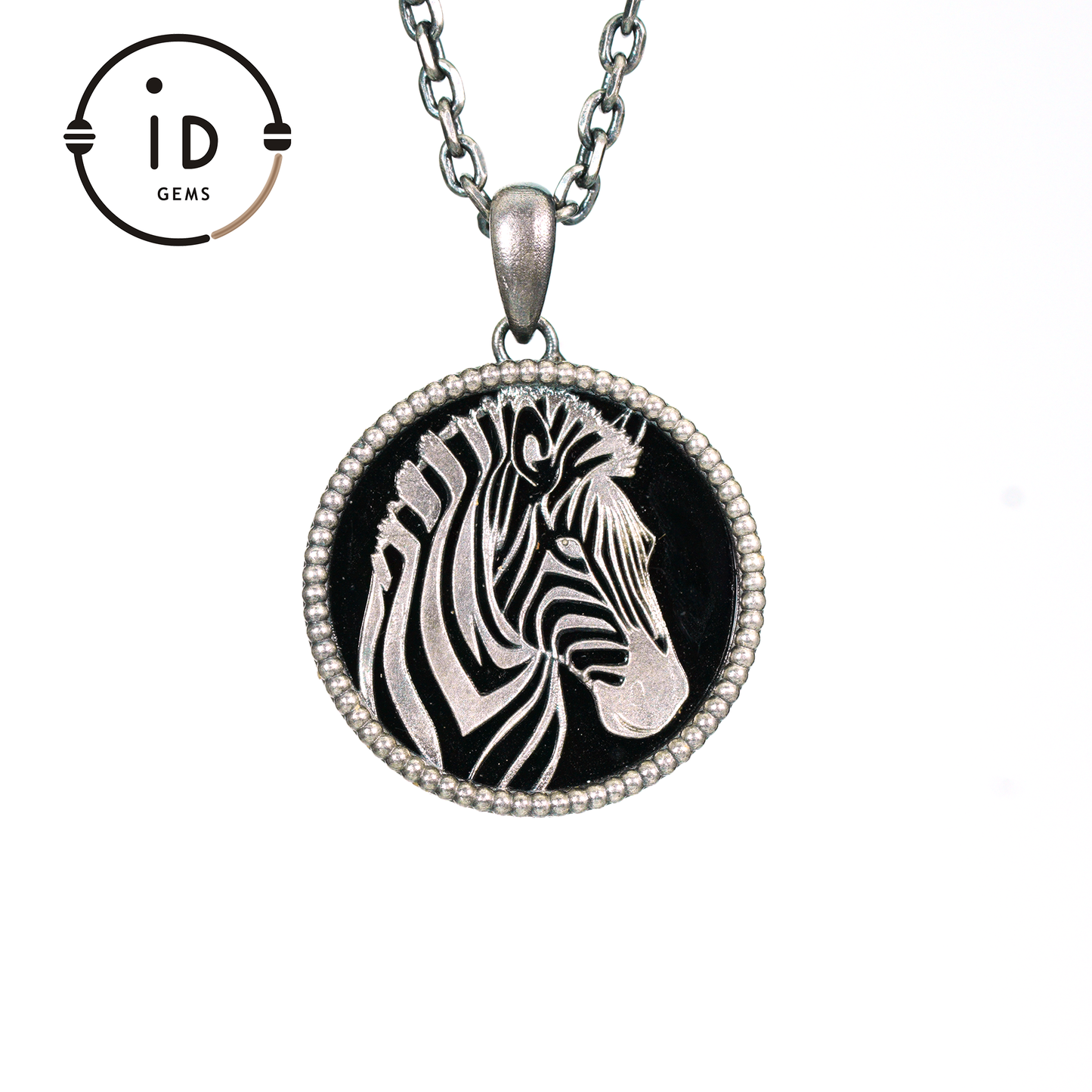 Wildlife Zebra Totem Necklace | 925 Sterling Silver Handcrafted Relief Medallion | Black-White Minimal Unisex Pendant | Double-Sided Design