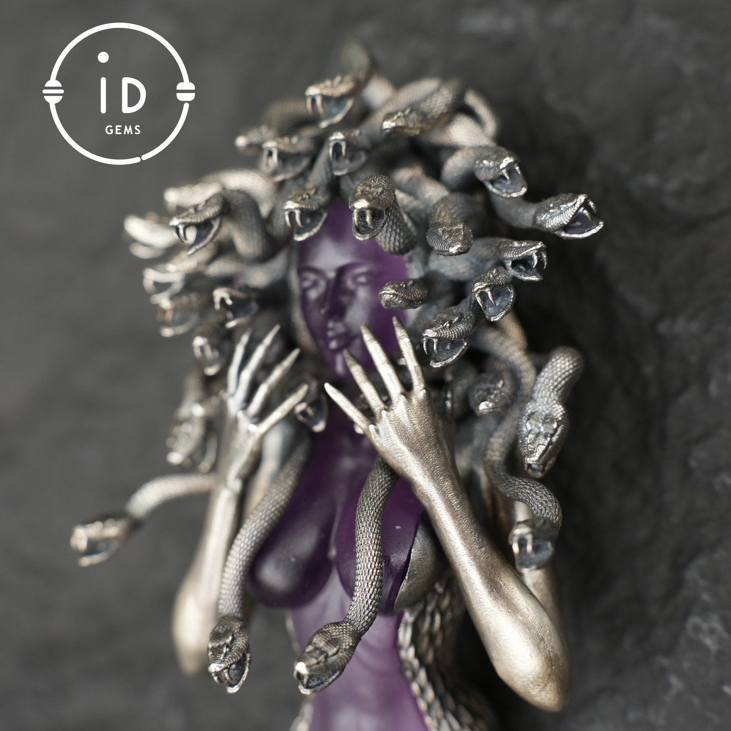 Amethyst Snake Pendant | Gothic 925 Silver Sculpture | Mystical Halloween Gift for Her