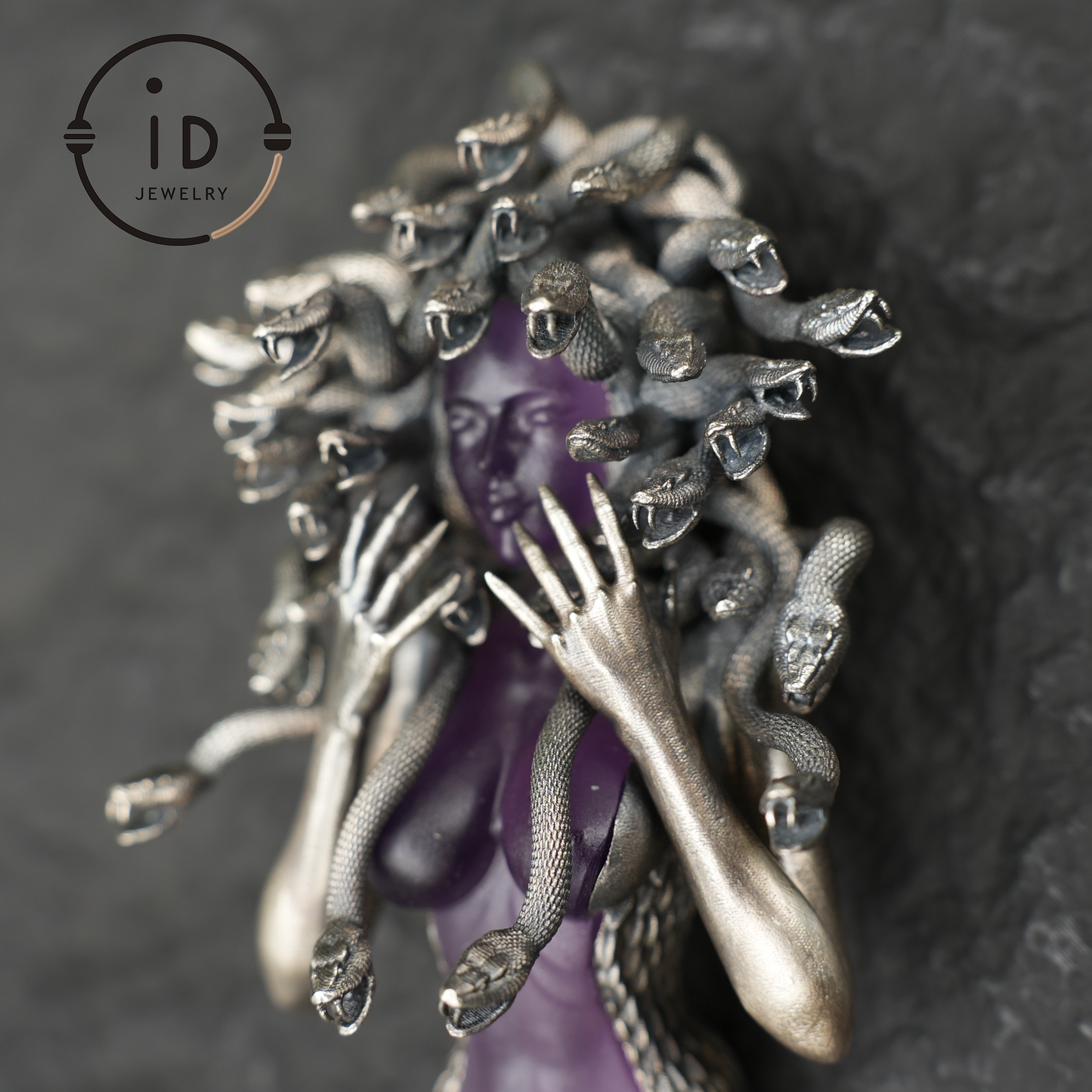 Amethyst Snake Pendant | Gothic 925 Silver Sculpture | Mystical Halloween Gift for Her