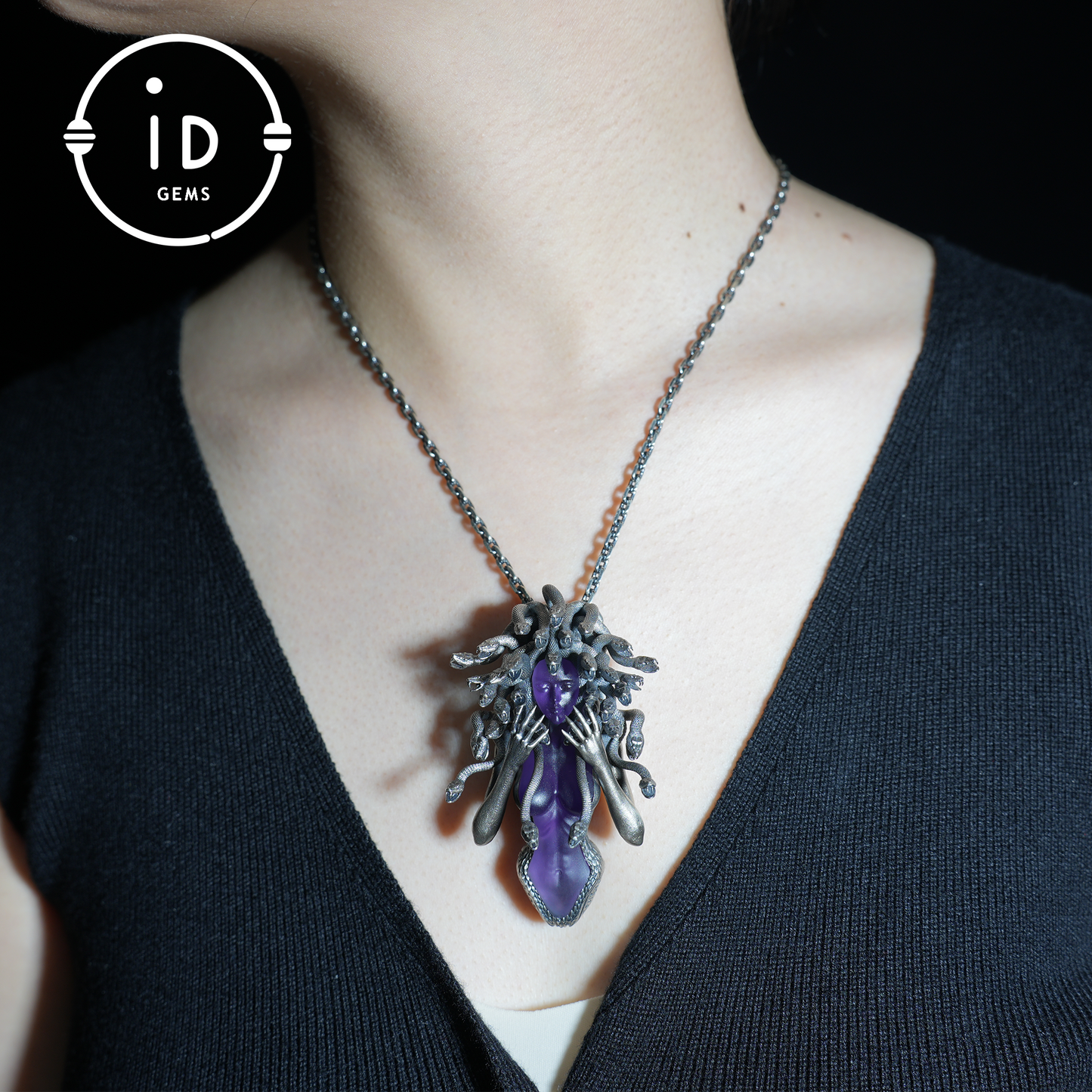 Amethyst Snake Pendant | Gothic 925 Silver Sculpture | Mystical Halloween Gift for Her