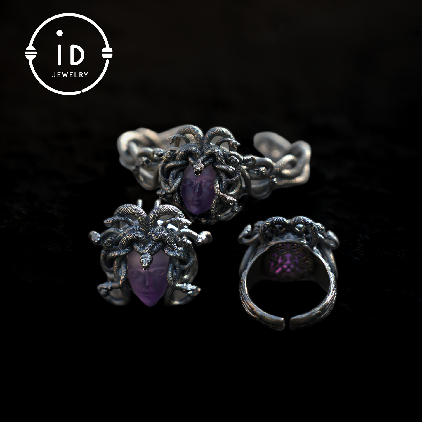 Medusa Ring | 925 Sterling Silver & Amethyst | Gothic Statement Jewelry