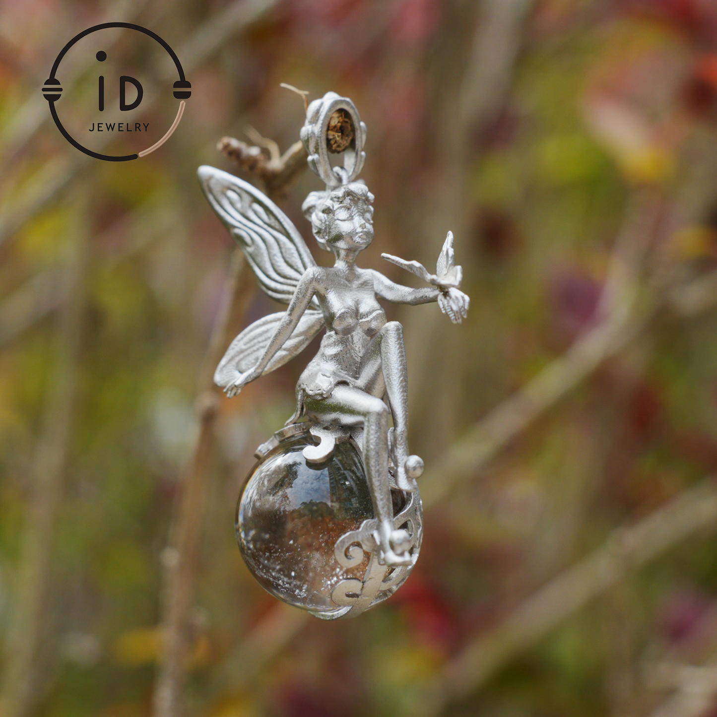 Fairy Pendant Necklace in 925 Sterling Silver with Moss Quartz | Handmade Fantasy Jewelry with Nature Spirit Elf Design | Mystical Keepsake Gift for Adults