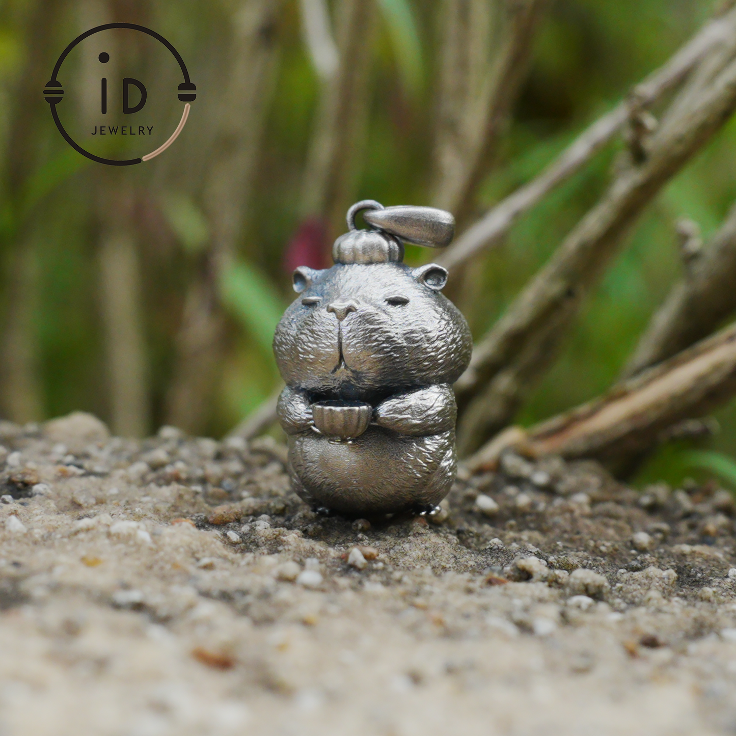 Oxidized Silver Hamster Pendant Handmade Totem Jewelry Animal Charm Necklace Gift for Her Zen Style Talisman 925 Sterling Silver