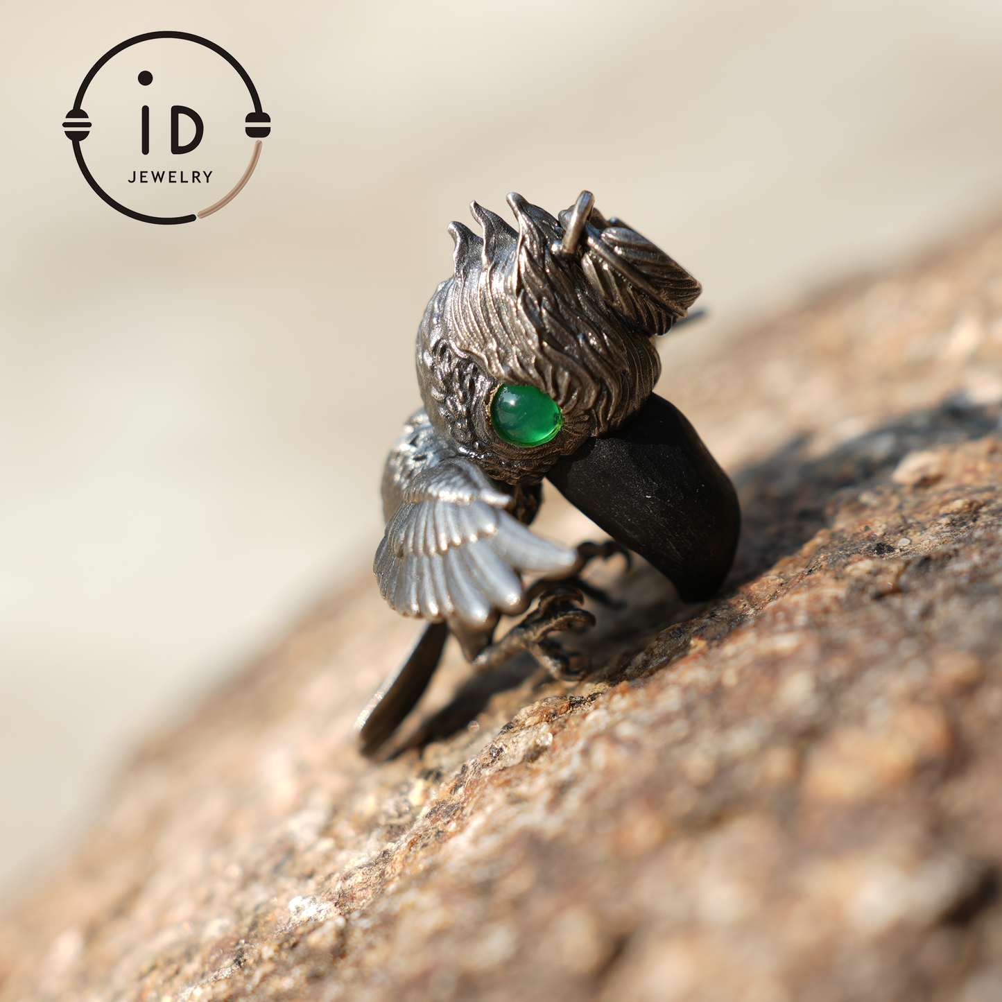 Schuhschnabel-Vogel-Anhänger | 925 Silber, Schwarzer Achat & Turmalin | Handgefertigter Naturschmuck