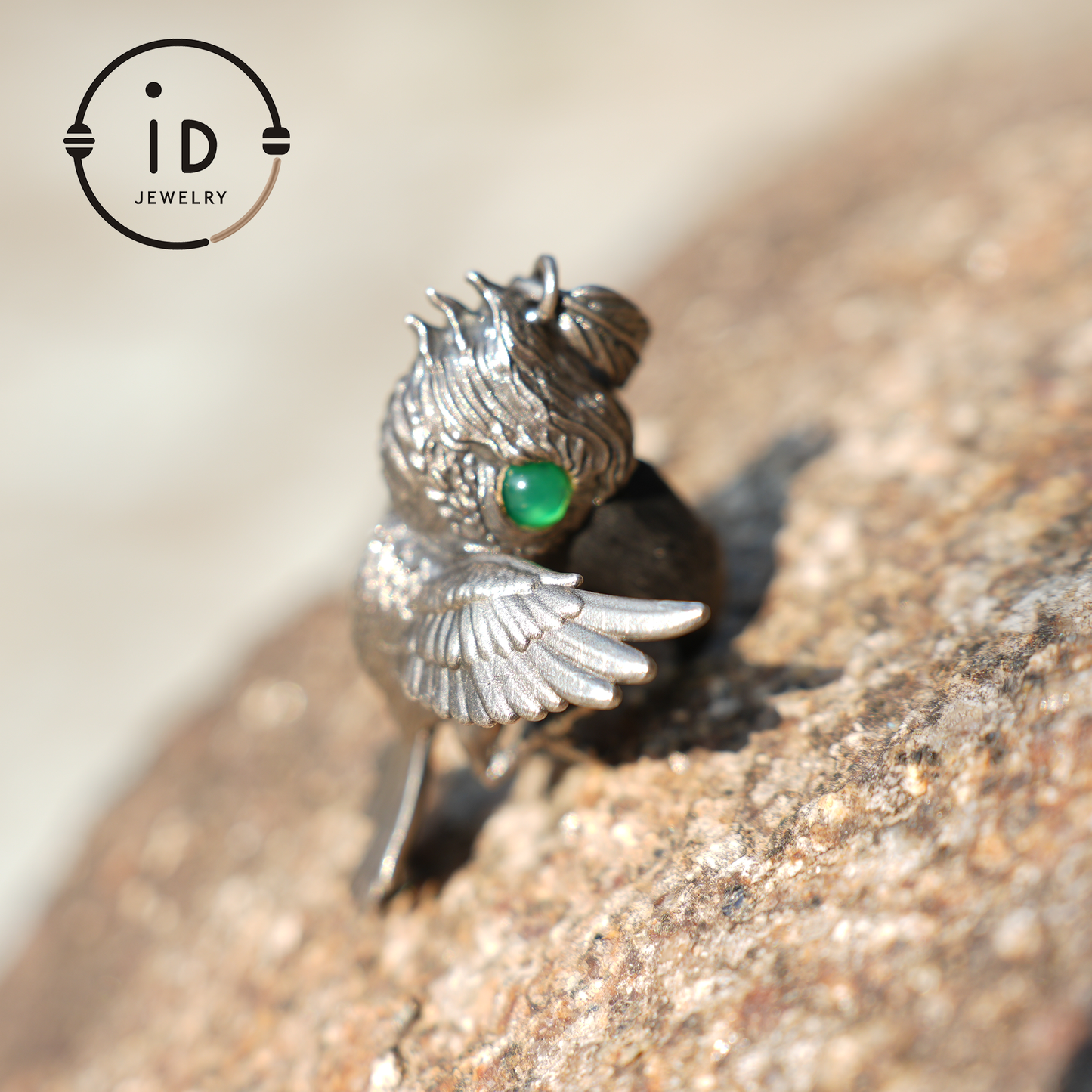 Schuhschnabel-Vogel-Anhänger | 925 Silber, Schwarzer Achat & Turmalin | Handgefertigter Naturschmuck