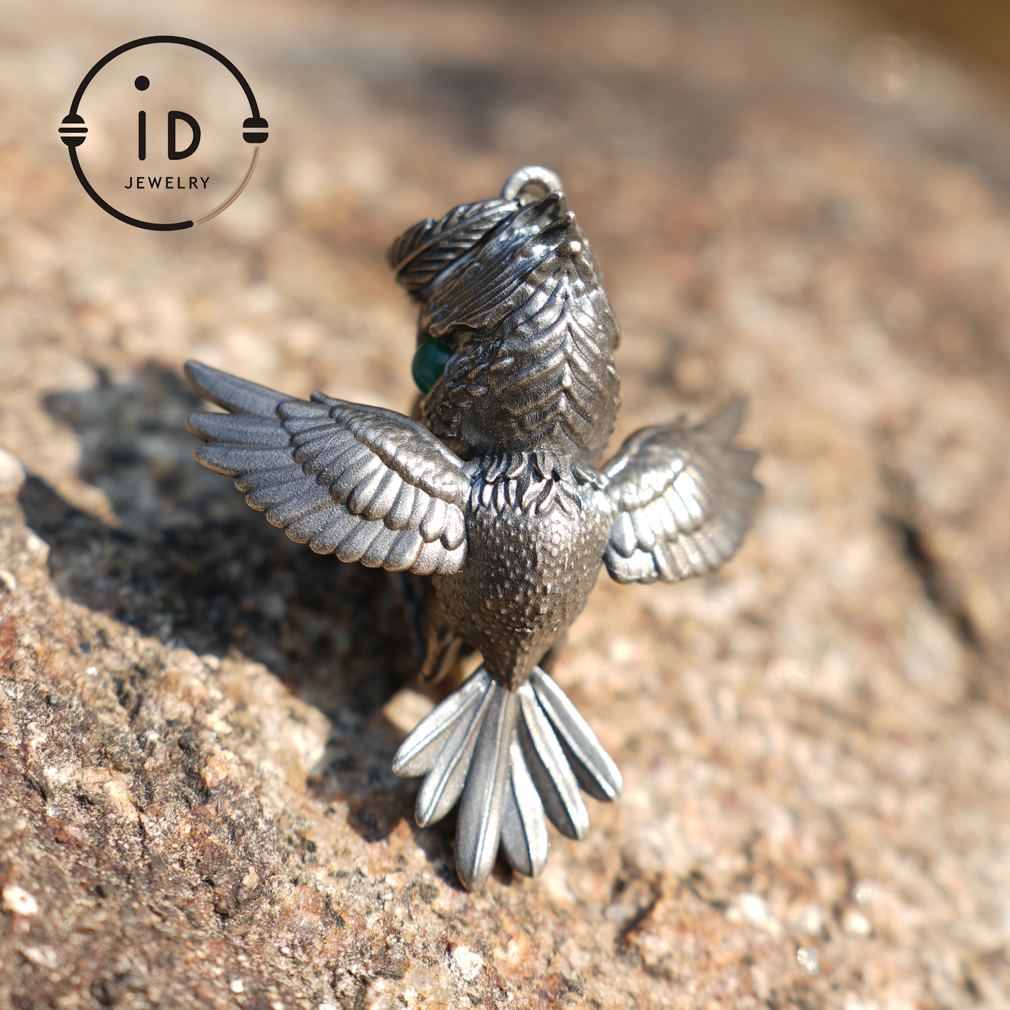 Schuhschnabel-Vogel-Anhänger | 925 Silber, Schwarzer Achat & Turmalin | Handgefertigter Naturschmuck