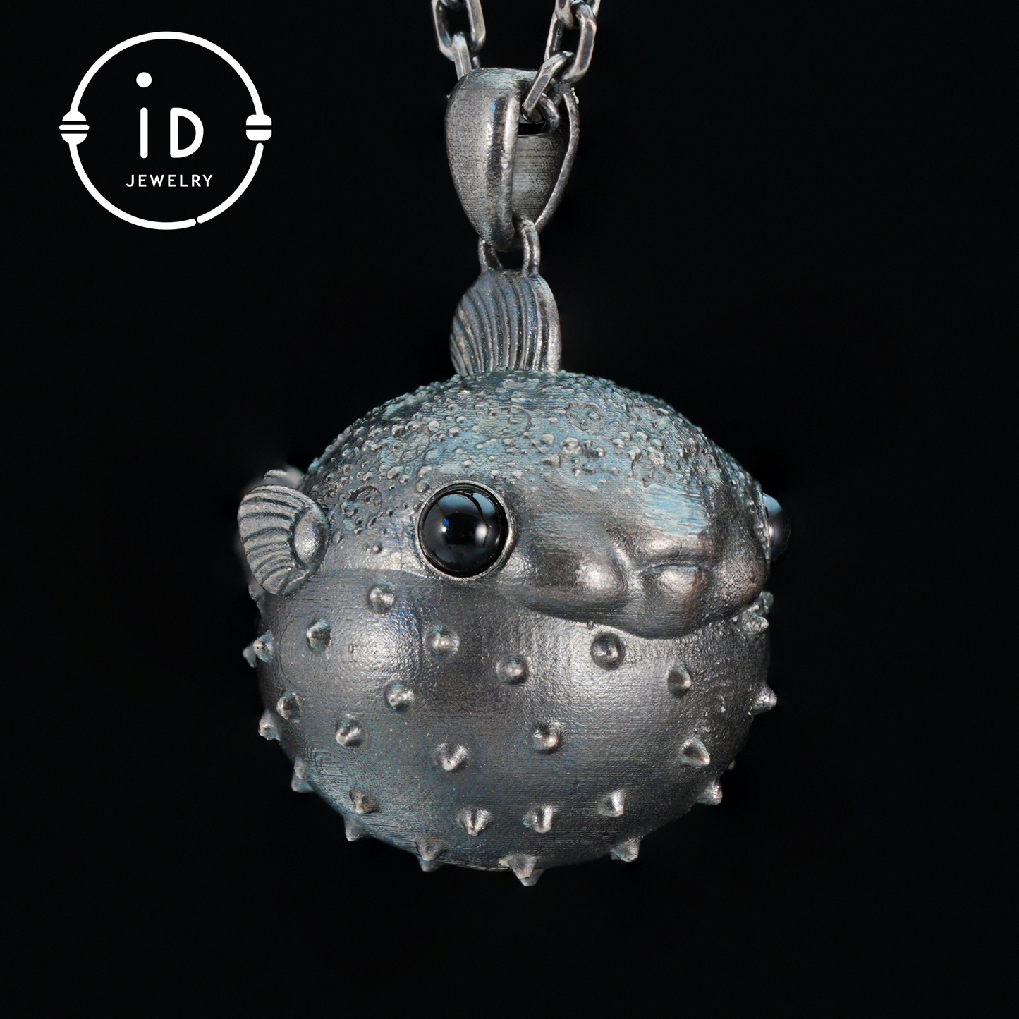 Fish Pendant made of 925 Sterling Silver with Black Onyx in Fairytale Style · Gift for Her · Solid Talisman for Nature Lovers