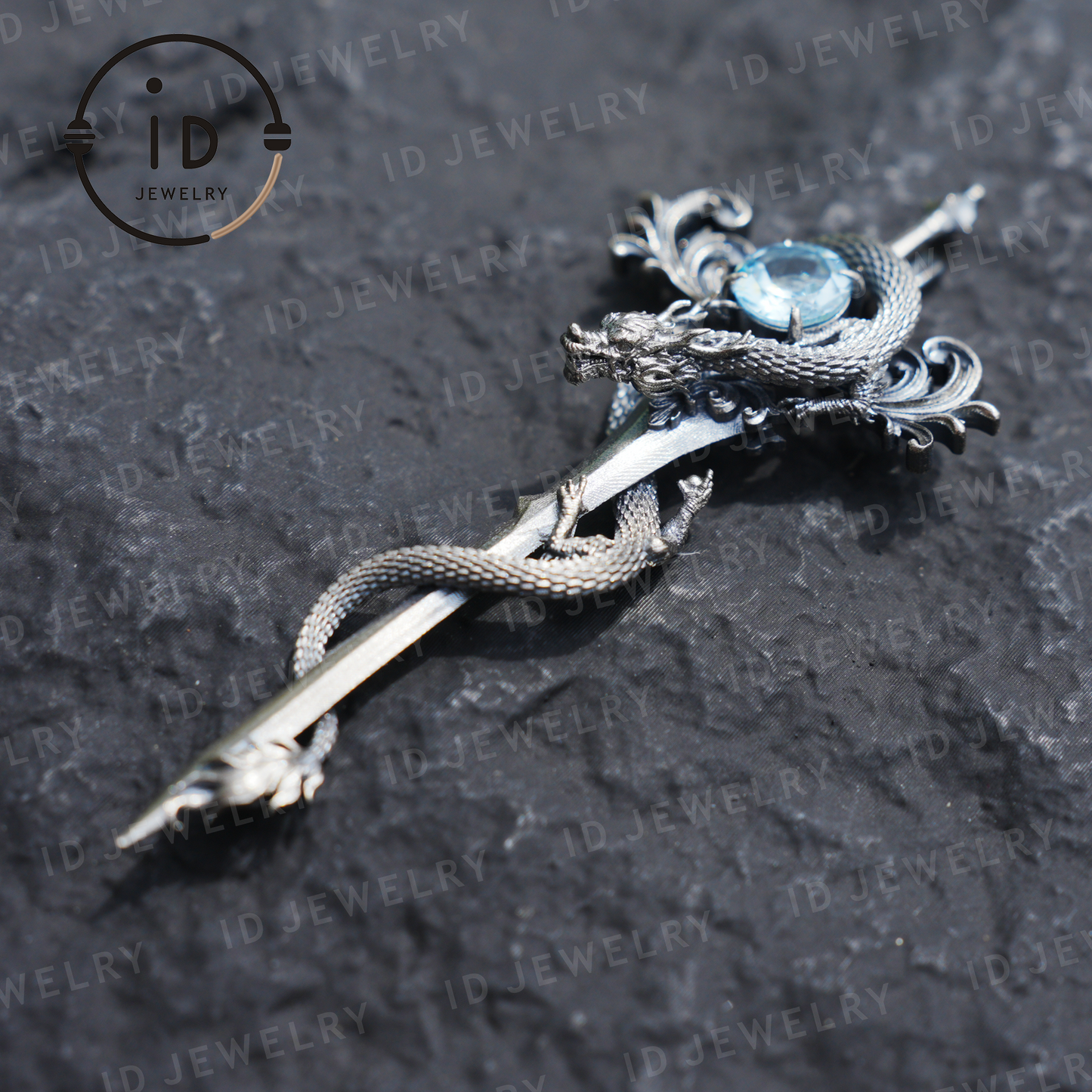 925 Silver Dragon Pendant Necklace|Natural Topaz Amulet|Medieval Fantasy Jewelry|Gothic Dragon Style|Spiritual Power Symbol