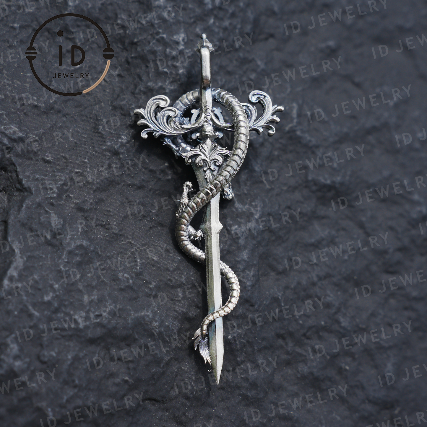 925 Silver Dragon Pendant Necklace|Natural Topaz Amulet|Medieval Fantasy Jewelry|Gothic Dragon Style|Spiritual Power Symbol