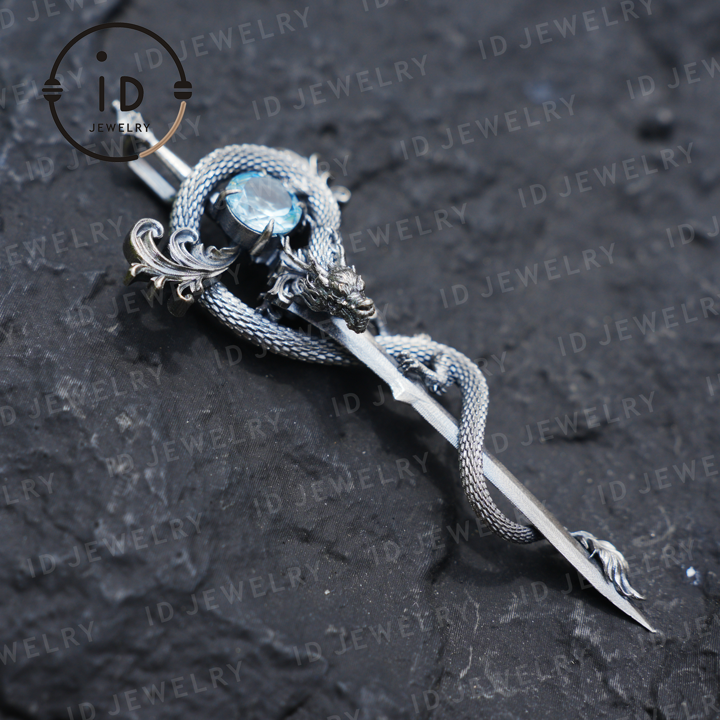 925 Silver Dragon Pendant Necklace|Natural Topaz Amulet|Medieval Fantasy Jewelry|Gothic Dragon Style|Spiritual Power Symbol