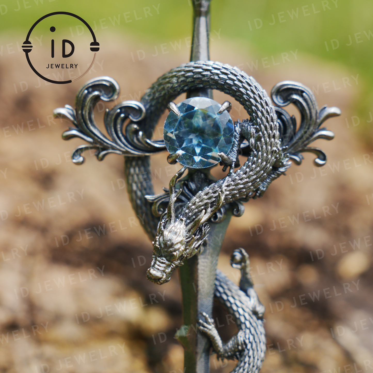925 Silver Dragon Pendant Necklace|Natural Topaz Amulet|Medieval Fantasy Jewelry|Gothic Dragon Style|Spiritual Power Symbol
