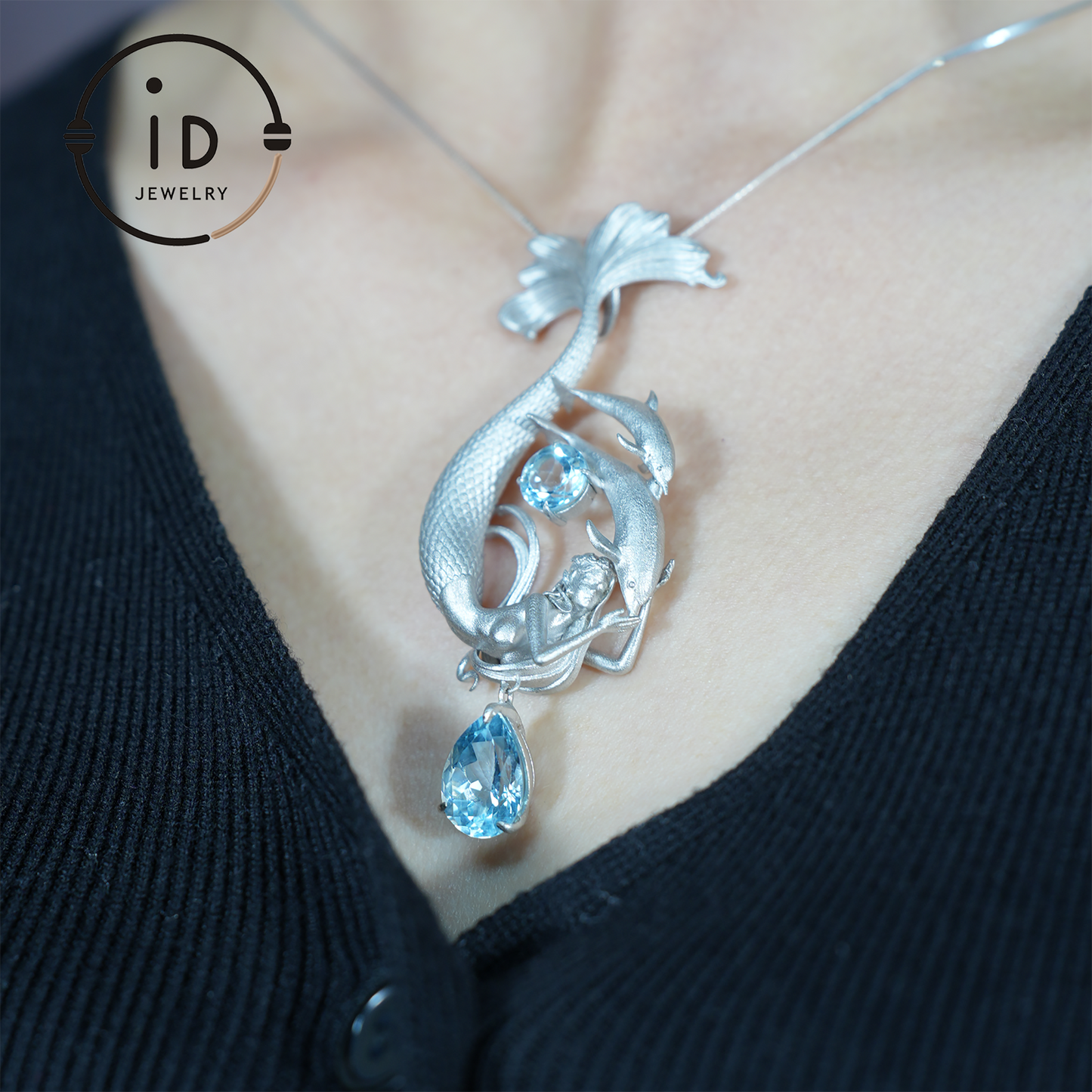Traumhafter Ozean-Meerjungfrau-Anhänger - 925er Silber mit Aquamarin | Handgefertigter Fantasy-Schmuck