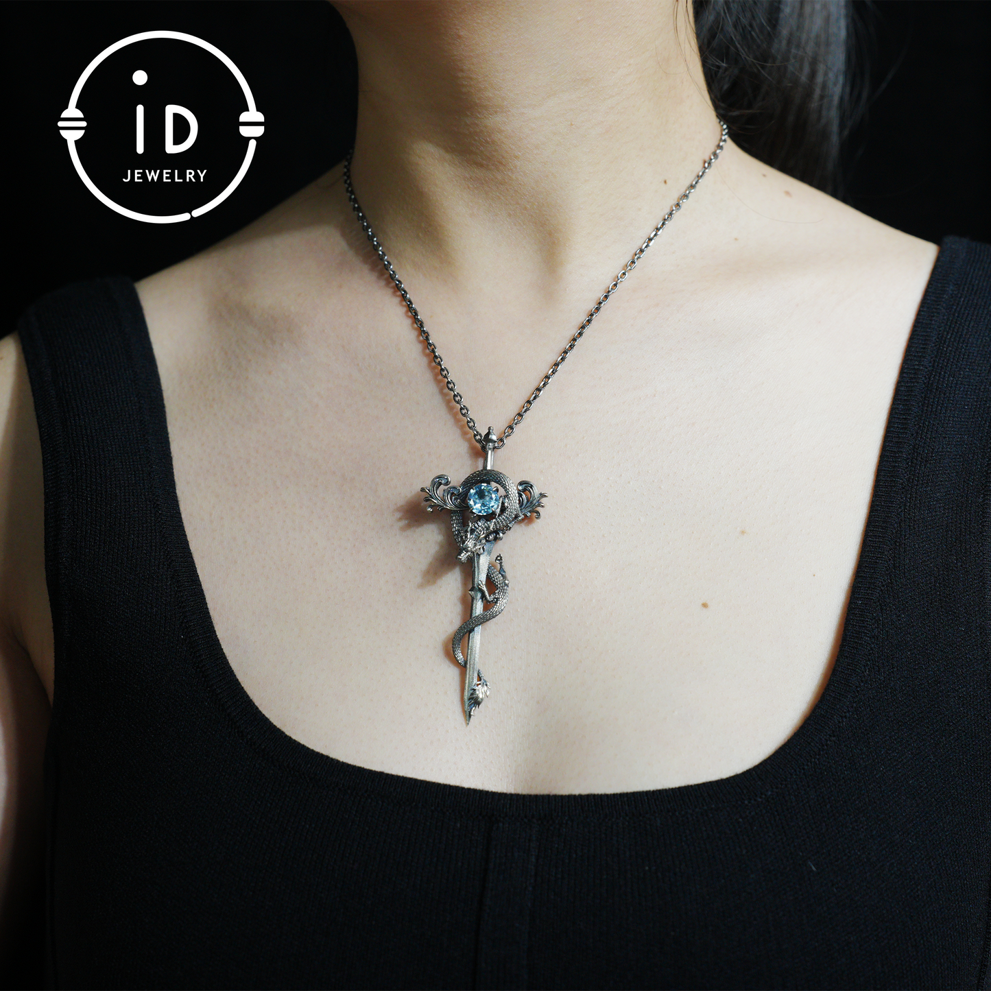 925 Silver Dragon Pendant Necklace|Natural Topaz Amulet|Medieval Fantasy Jewelry|Gothic Dragon Style|Spiritual Power Symbol