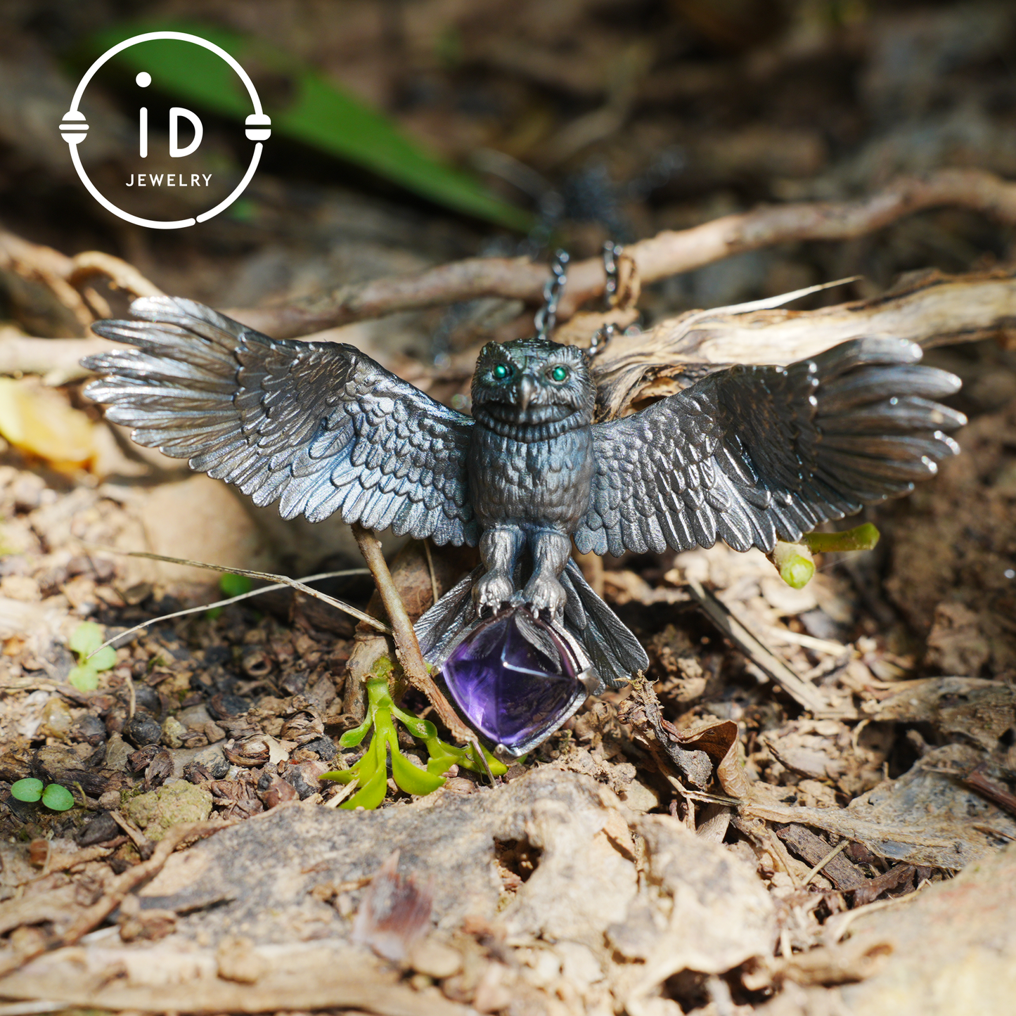 Halskette mit ausgebreiteten Flügeln für Eulen|Tiertotem-Amulett|925 Sterling Silber, handgeschnitzt|Geflügeltes Design|Halskette mit Naturmotiv