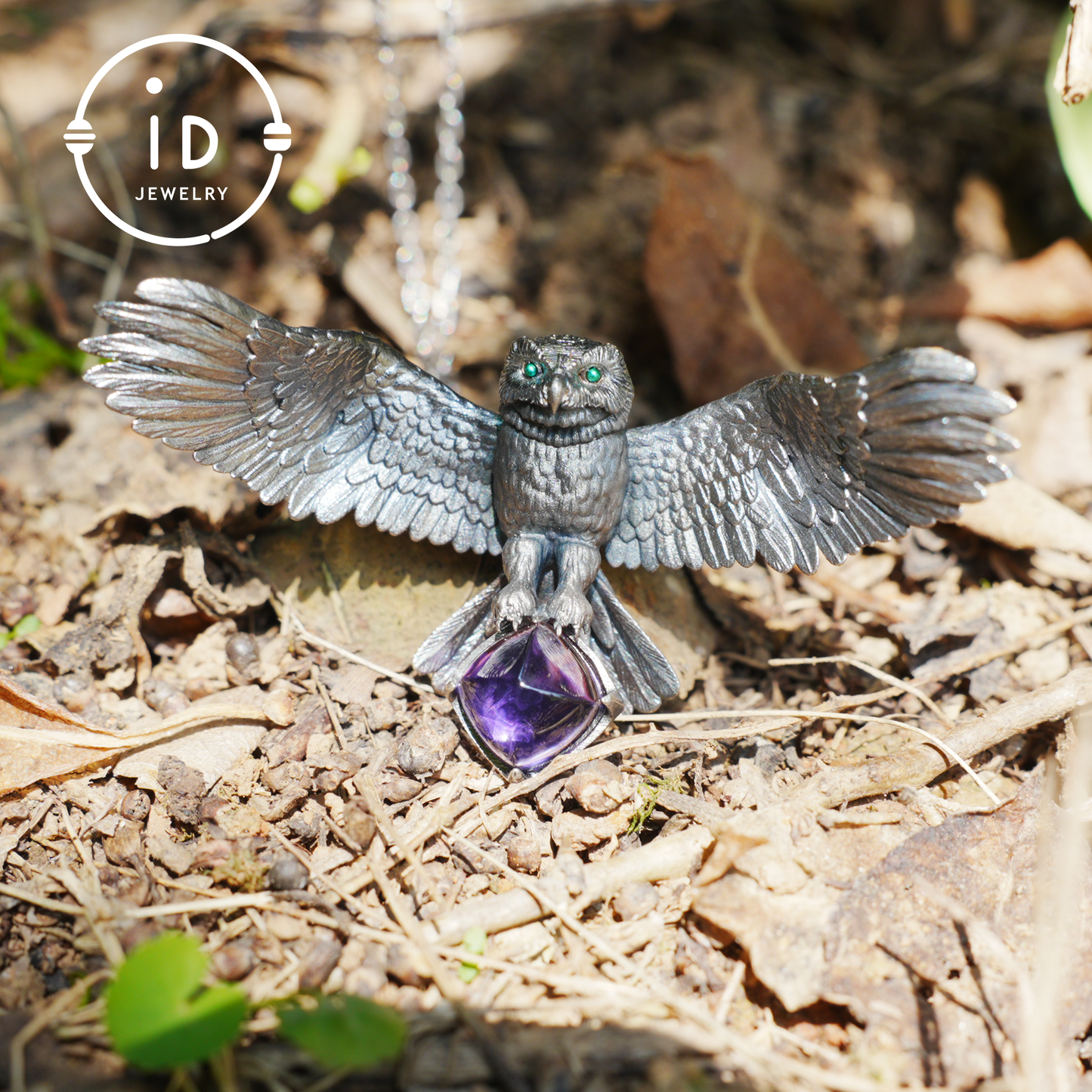 Halskette mit ausgebreiteten Flügeln für Eulen|Tiertotem-Amulett|925 Sterling Silber, handgeschnitzt|Geflügeltes Design|Halskette mit Naturmotiv