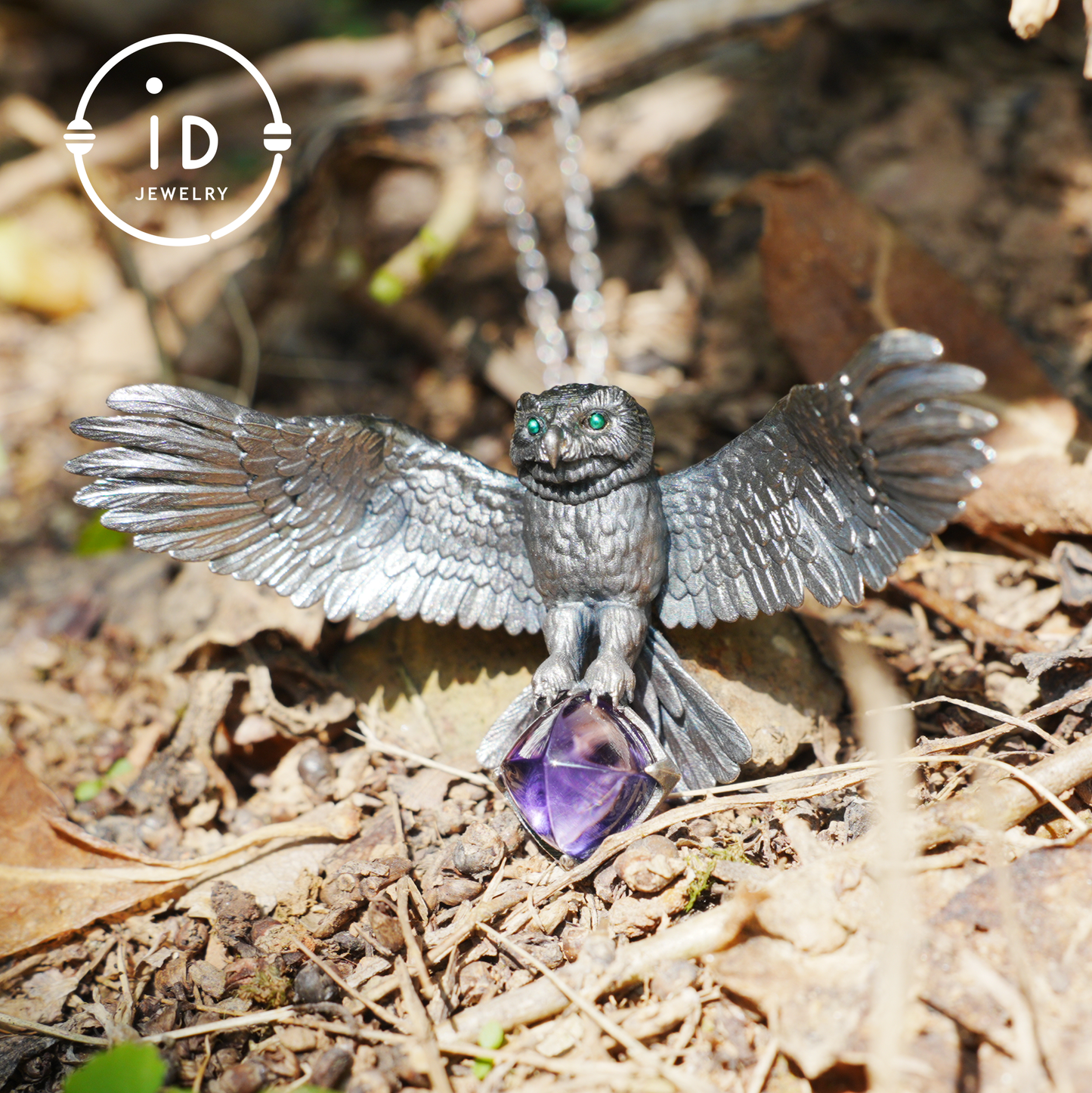 Halskette mit ausgebreiteten Flügeln für Eulen|Tiertotem-Amulett|925 Sterling Silber, handgeschnitzt|Geflügeltes Design|Halskette mit Naturmotiv