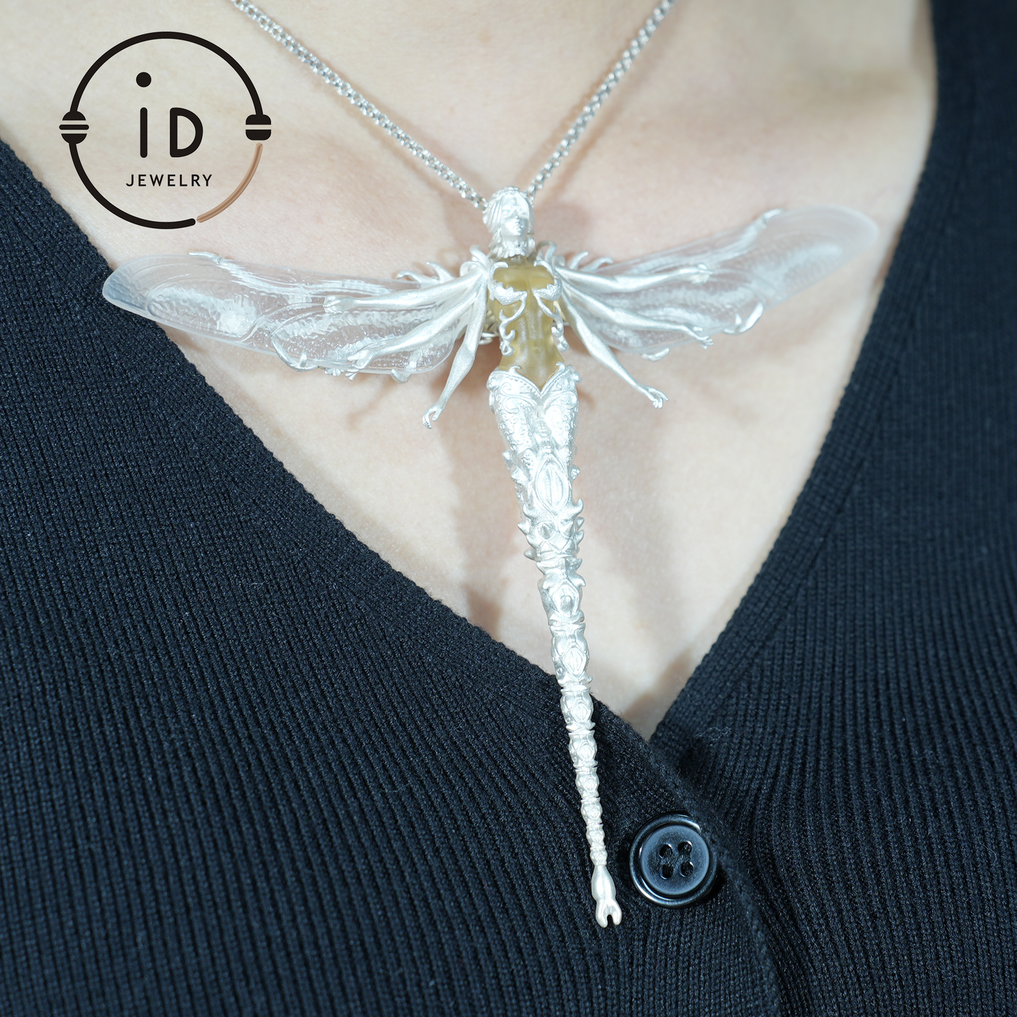 Mystischer Libellenschmuck | 925 Silber & Citrin | Brosche & Anhänger in Einem