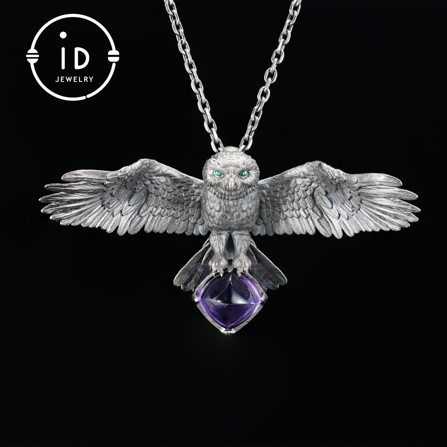Halskette mit ausgebreiteten Flügeln für Eulen|Tiertotem-Amulett|925 Sterling Silber, handgeschnitzt|Geflügeltes Design|Halskette mit Naturmotiv