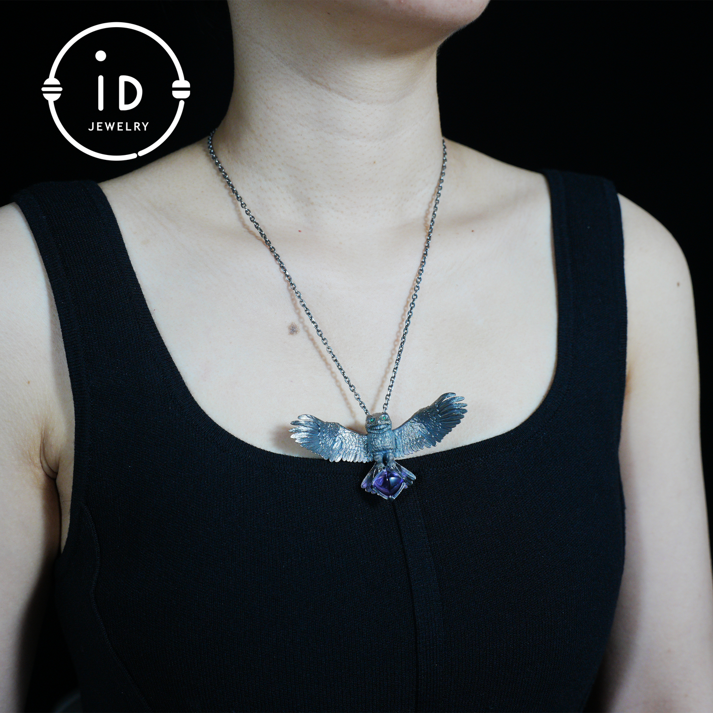 Halskette mit ausgebreiteten Flügeln für Eulen|Tiertotem-Amulett|925 Sterling Silber, handgeschnitzt|Geflügeltes Design|Halskette mit Naturmotiv