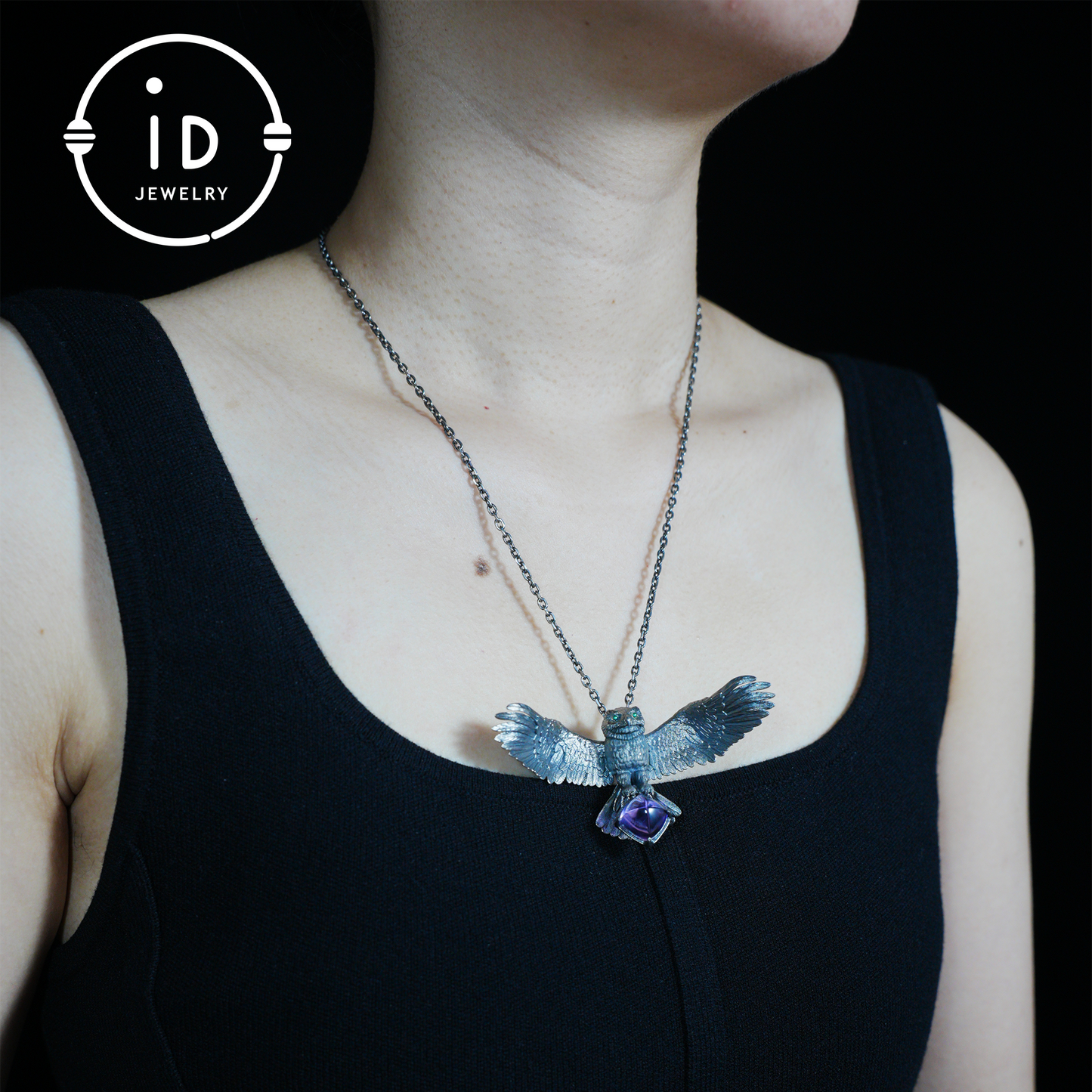Halskette mit ausgebreiteten Flügeln für Eulen|Tiertotem-Amulett|925 Sterling Silber, handgeschnitzt|Geflügeltes Design|Halskette mit Naturmotiv