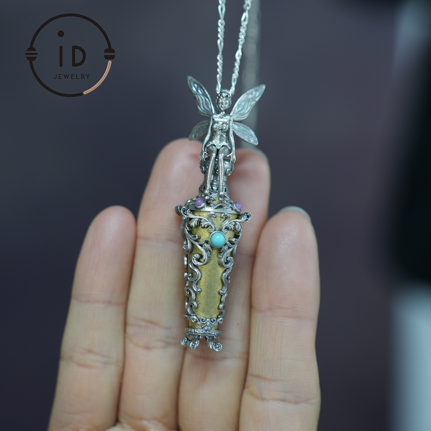 Verzauberter Feenanhänger – Handgefertigter 925er Silberschmuck mit Türkis & Amethyst | Perfekt zum Verschenken