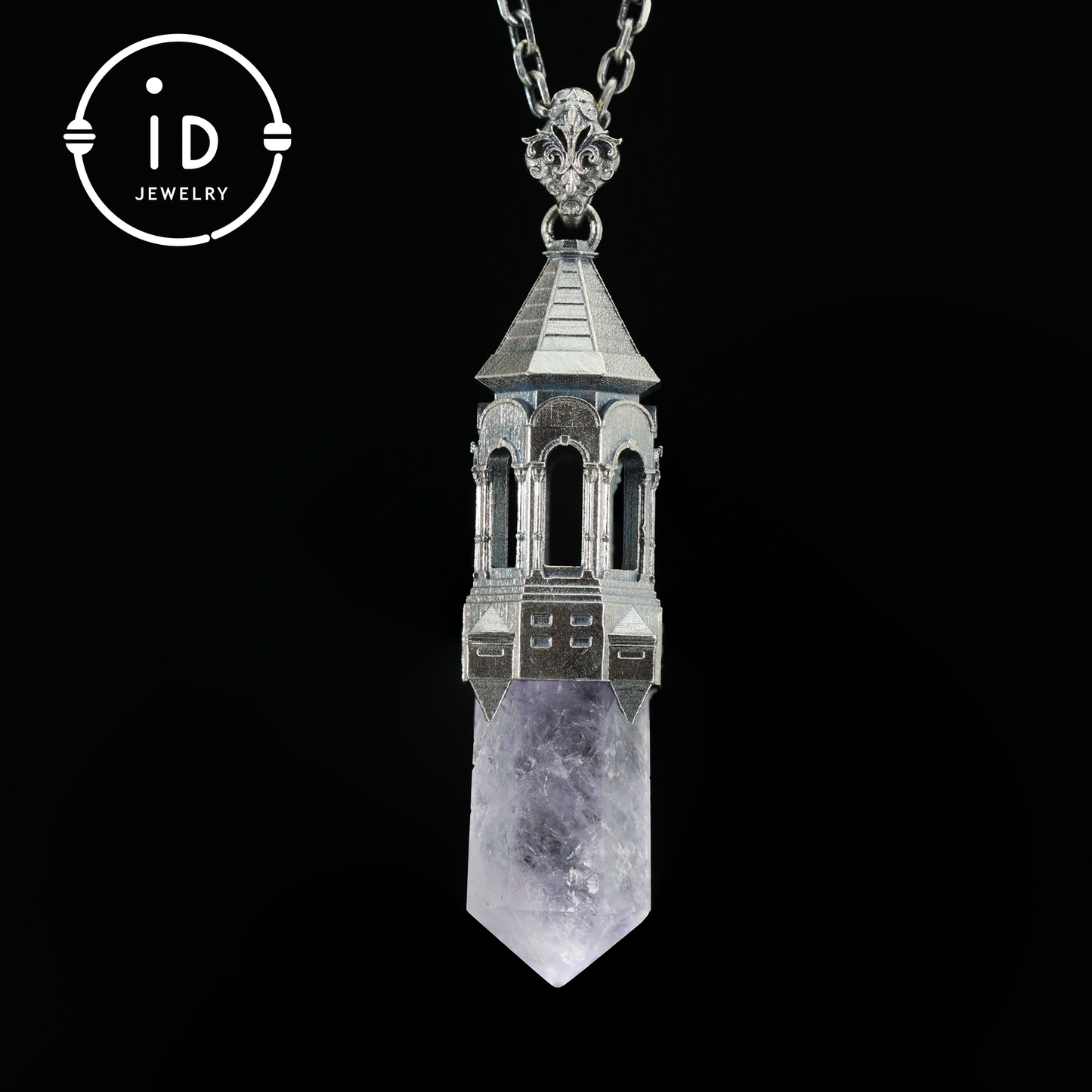 Amethyst Pendant 925 Silver, Gothic Tower Necklace, Statement Jewelry Totem Talisman, Gift for Her, Birthday Jewelry Idea