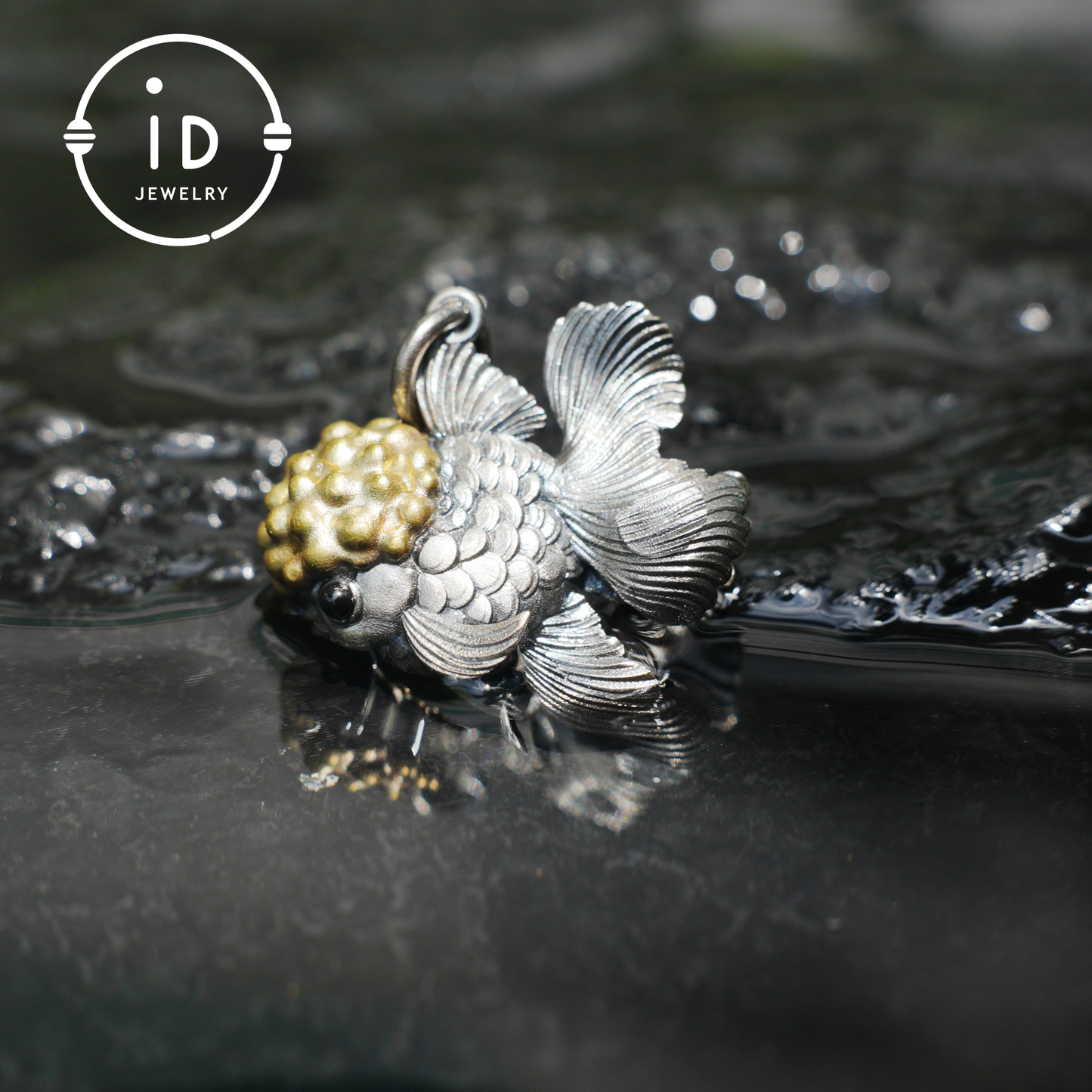 Goldfish Pendant in 925 Sterling Silver with Agate and Brass, Handmade Animal Jewelry in Fairytale Style, Talisman Necklace Gift for Her