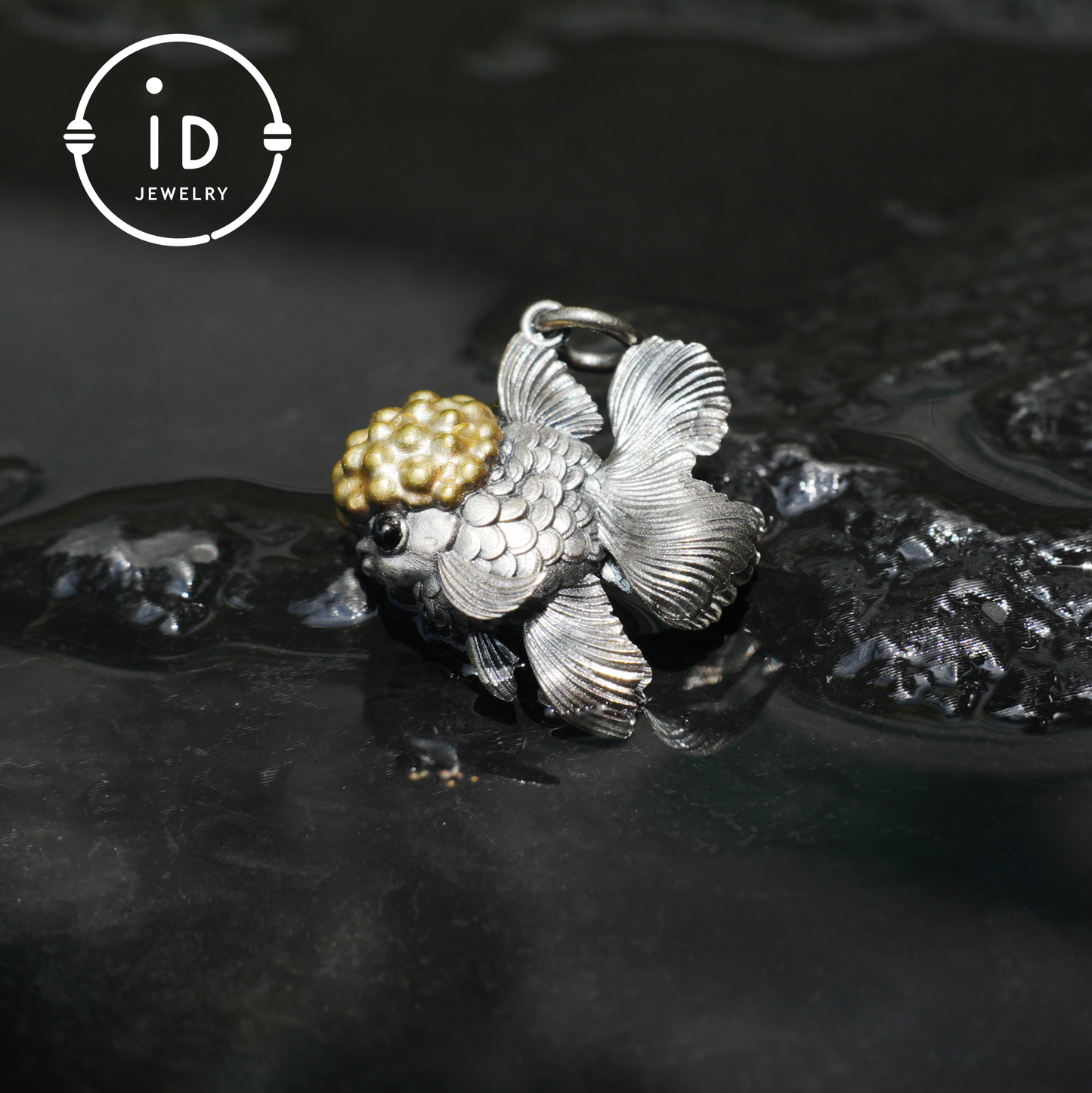 Goldfish Pendant in 925 Sterling Silver with Agate and Brass, Handmade Animal Jewelry in Fairytale Style, Talisman Necklace Gift for Her
