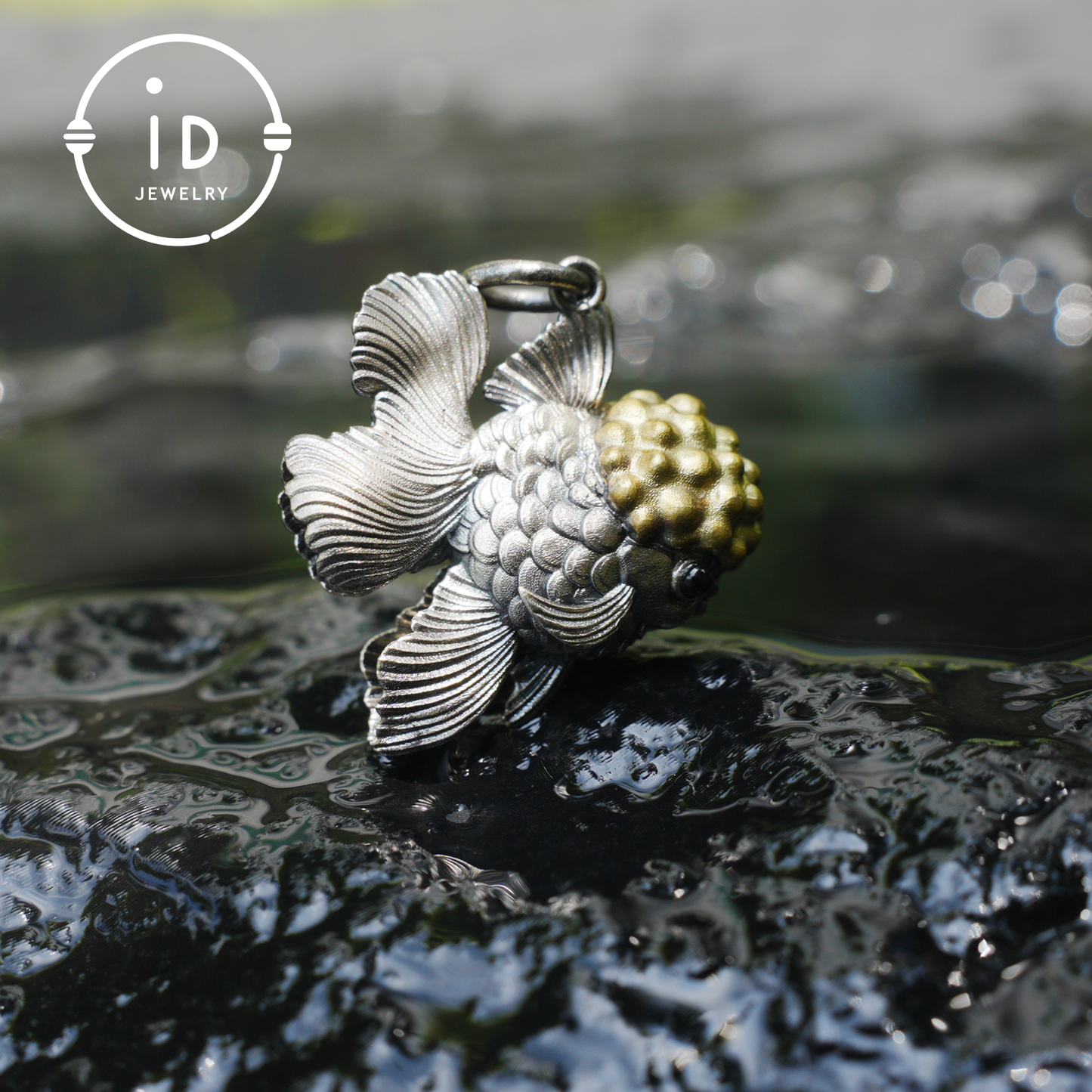 Goldfish Pendant in 925 Sterling Silver with Agate and Brass, Handmade Animal Jewelry in Fairytale Style, Talisman Necklace Gift for Her