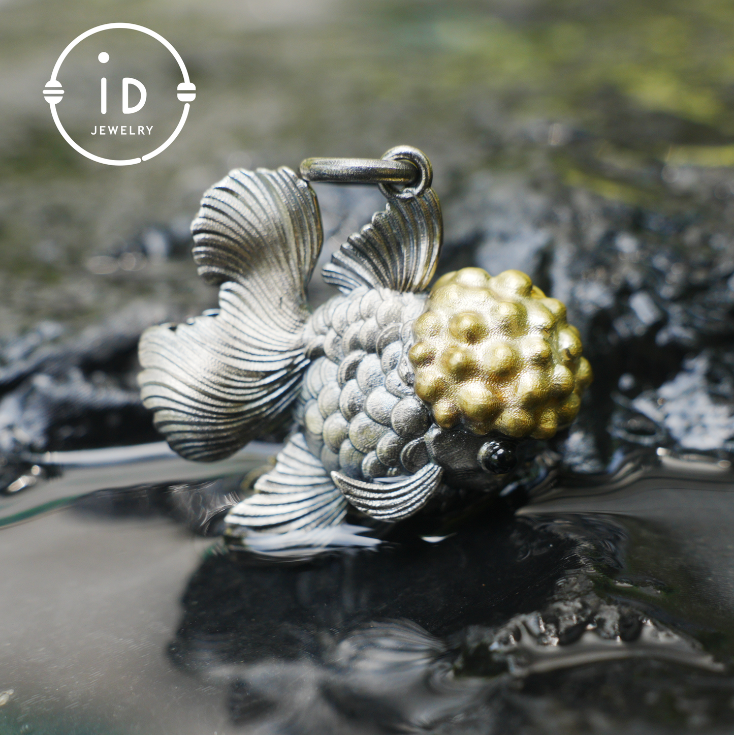 Goldfish Pendant in 925 Sterling Silver with Agate and Brass, Handmade Animal Jewelry in Fairytale Style, Talisman Necklace Gift for Her