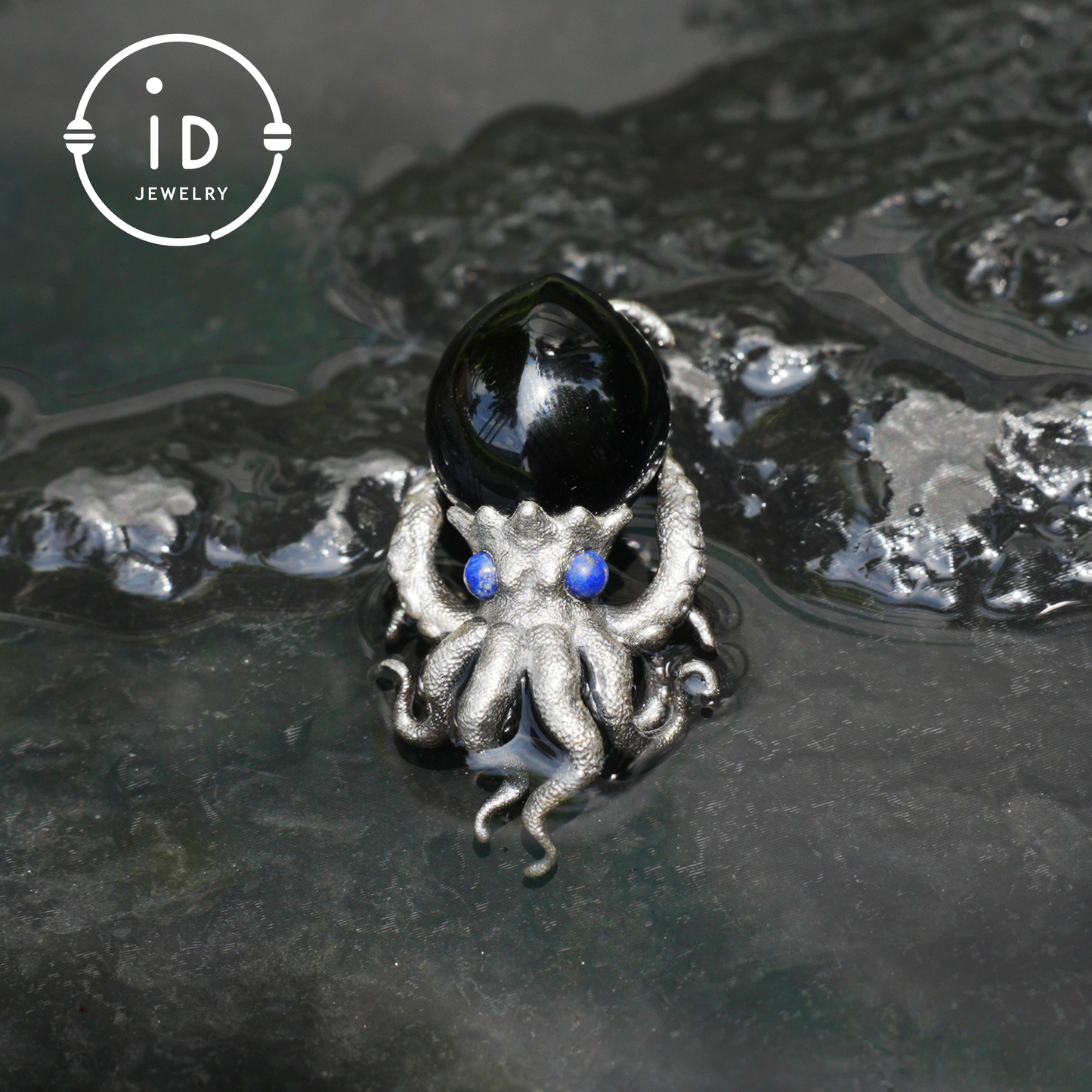 Gothic pendant with black obsidian and lapis lazuli made of 925 silver in totem style for women gift birthday necklace
