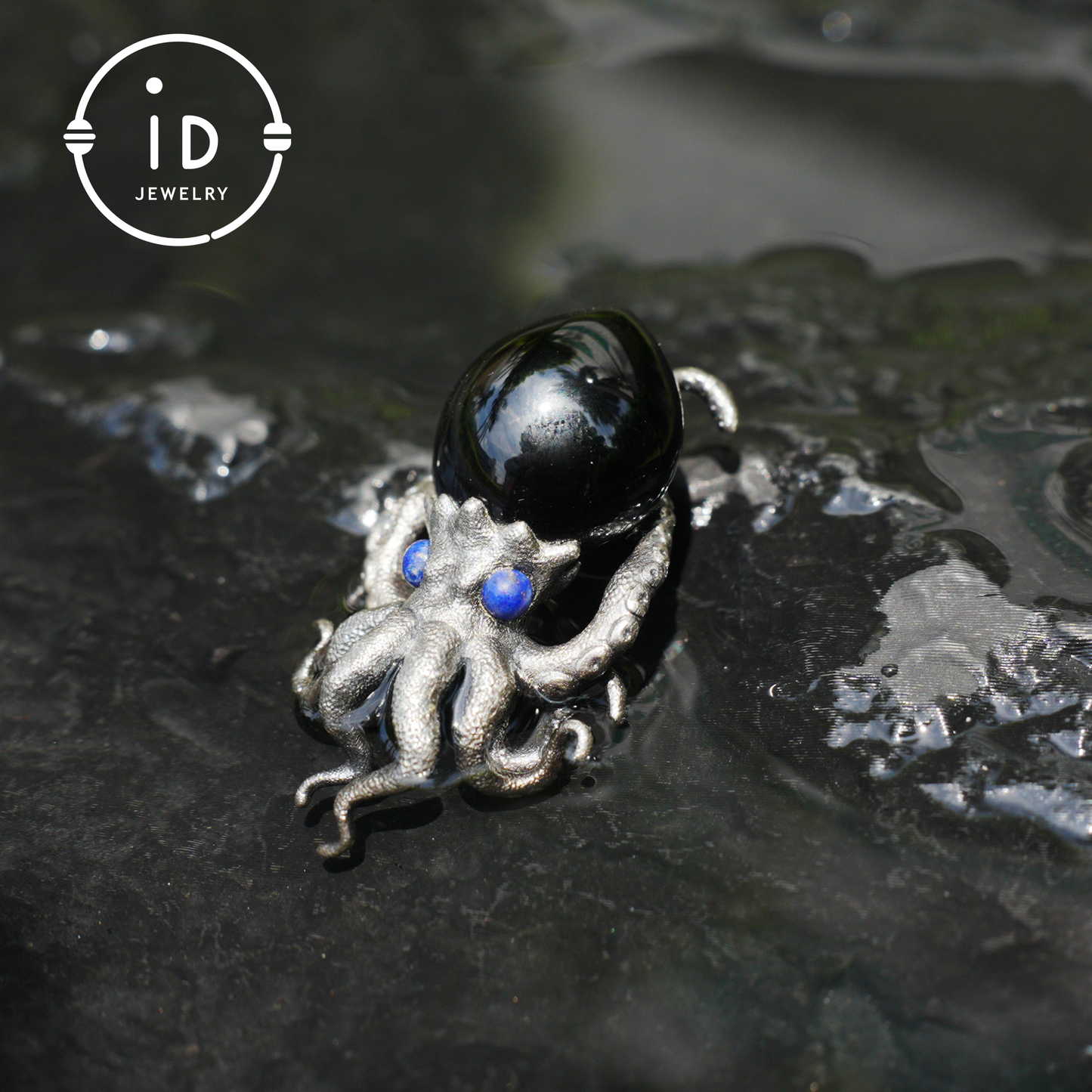Gothic pendant with black obsidian and lapis lazuli made of 925 silver in totem style for women gift birthday necklace