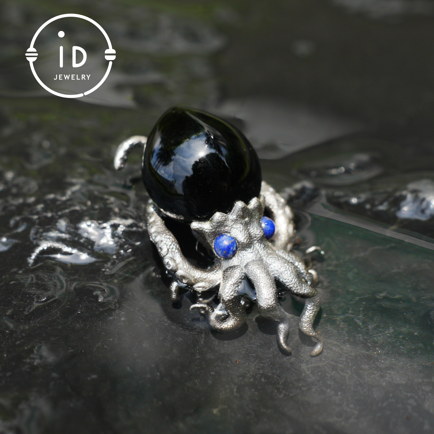 Gothic pendant with black obsidian and lapis lazuli made of 925 silver in totem style for women gift birthday necklace