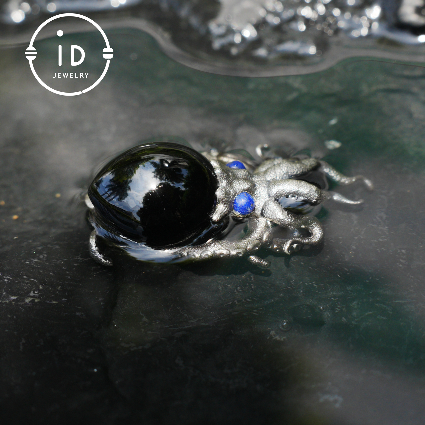 Gothic pendant with black obsidian and lapis lazuli made of 925 silver in totem style for women gift birthday necklace