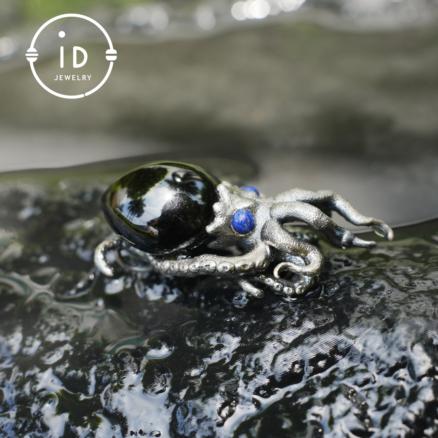 Gothic pendant with black obsidian and lapis lazuli made of 925 silver in totem style for women gift birthday necklace