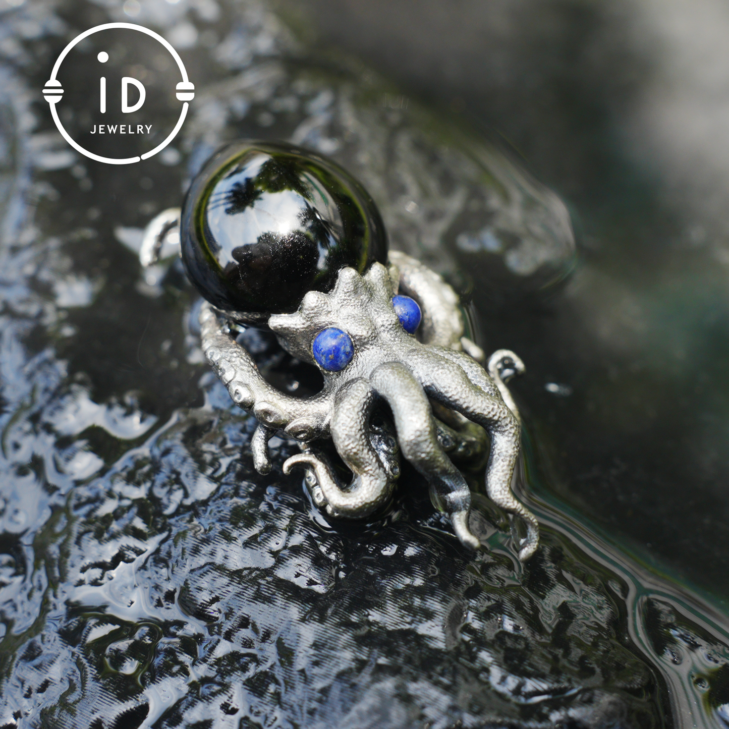 Gothic pendant with black obsidian and lapis lazuli made of 925 silver in totem style for women gift birthday necklace