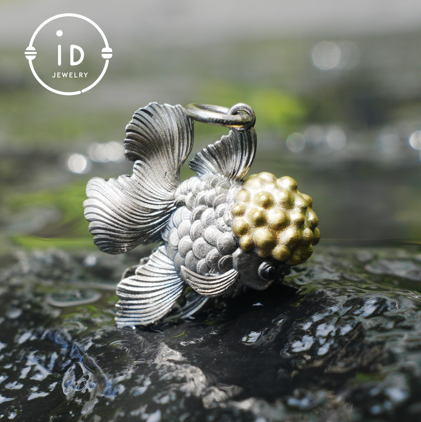 Goldfish Pendant in 925 Sterling Silver with Agate and Brass, Handmade Animal Jewelry in Fairytale Style, Talisman Necklace Gift for Her