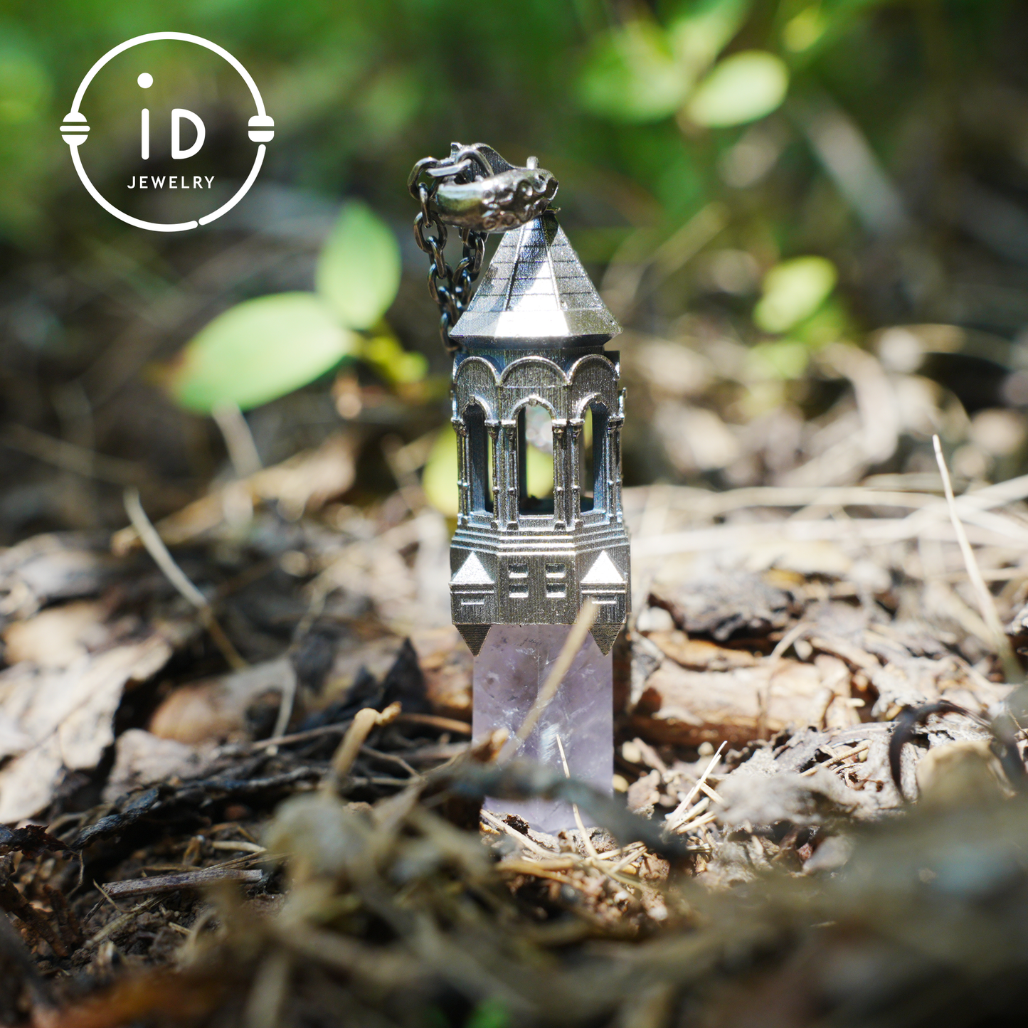 Amethyst Pendant 925 Silver, Gothic Tower Necklace, Statement Jewelry Totem Talisman, Gift for Her, Birthday Jewelry Idea