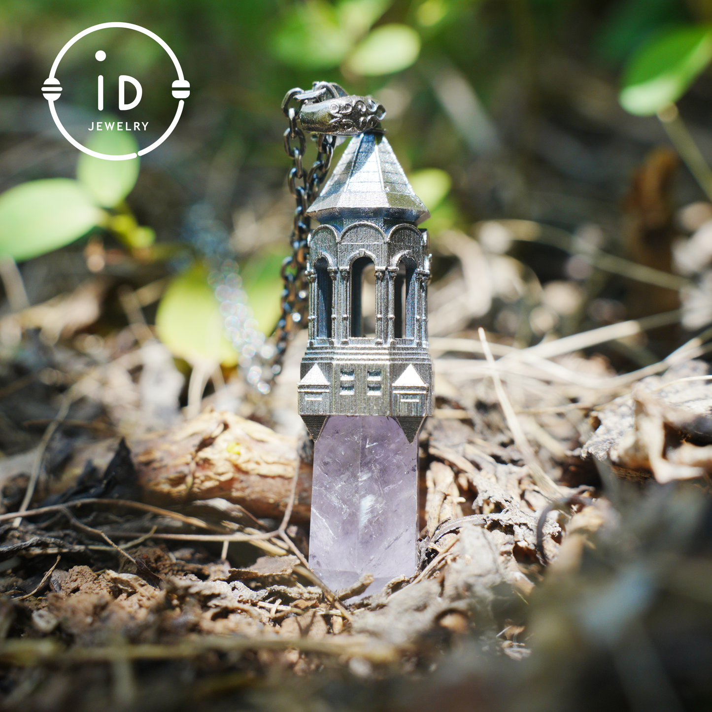 Amethyst Pendant 925 Silver, Gothic Tower Necklace, Statement Jewelry Totem Talisman, Gift for Her, Birthday Jewelry Idea