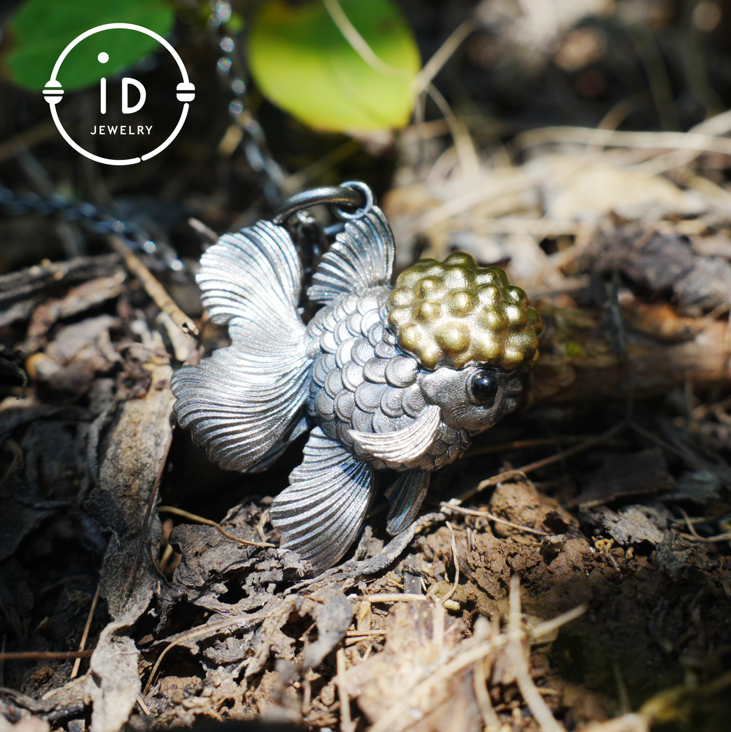 Goldfish Pendant in 925 Sterling Silver with Agate and Brass, Handmade Animal Jewelry in Fairytale Style, Talisman Necklace Gift for Her