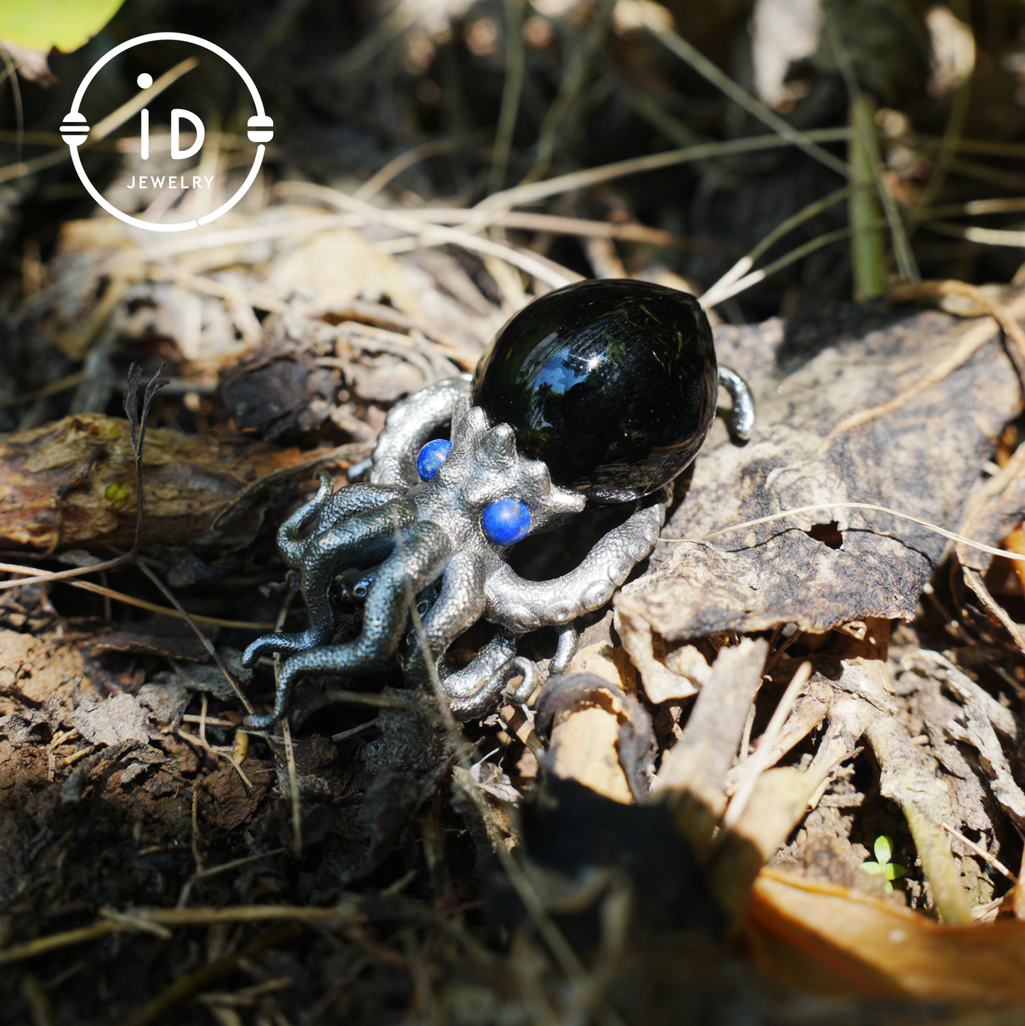 Gothic pendant with black obsidian and lapis lazuli made of 925 silver in totem style for women gift birthday necklace