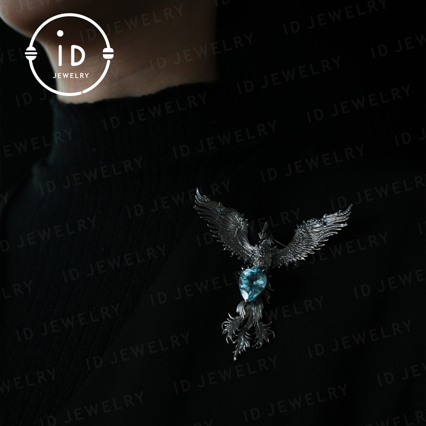 Handgefertigte Phönix-Halskette mit Aquamarin | Mystisches Symbol | Vintage Fantasy Schmuck