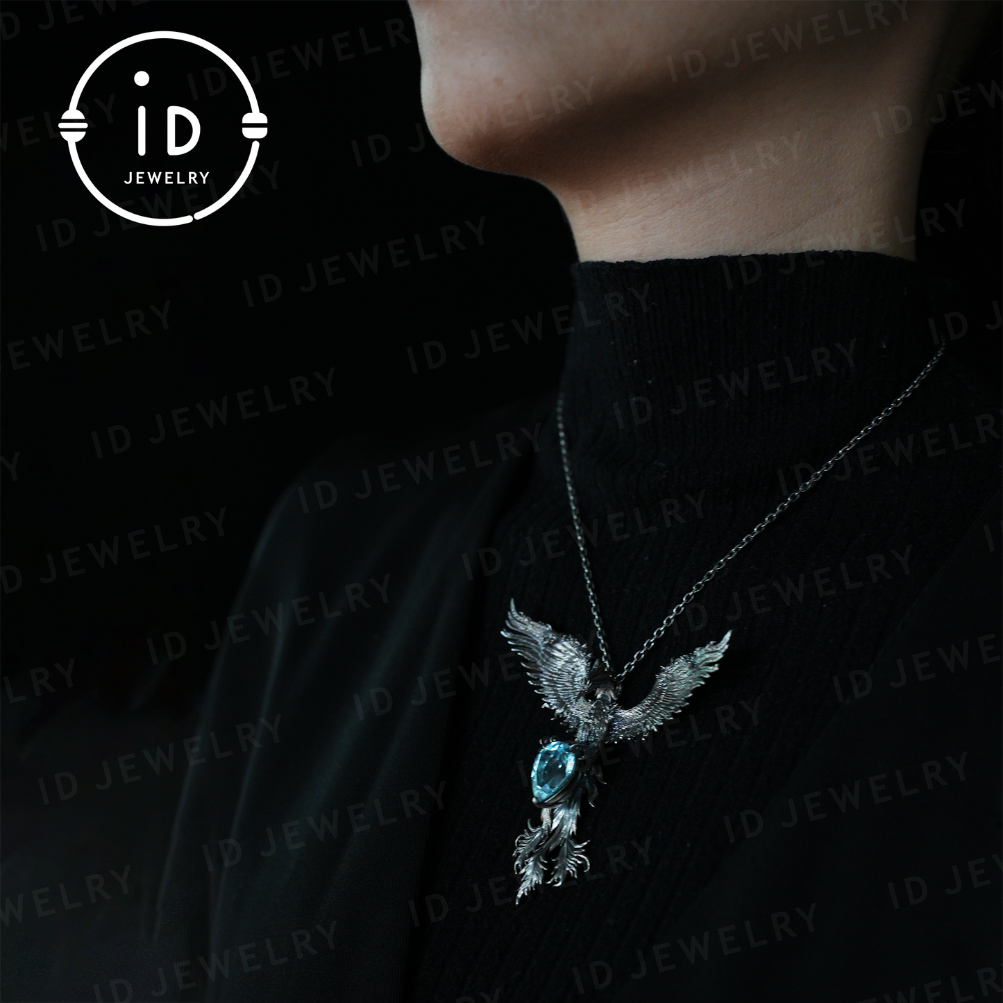 Handgefertigte Phönix-Halskette mit Aquamarin | Mystisches Symbol | Vintage Fantasy Schmuck