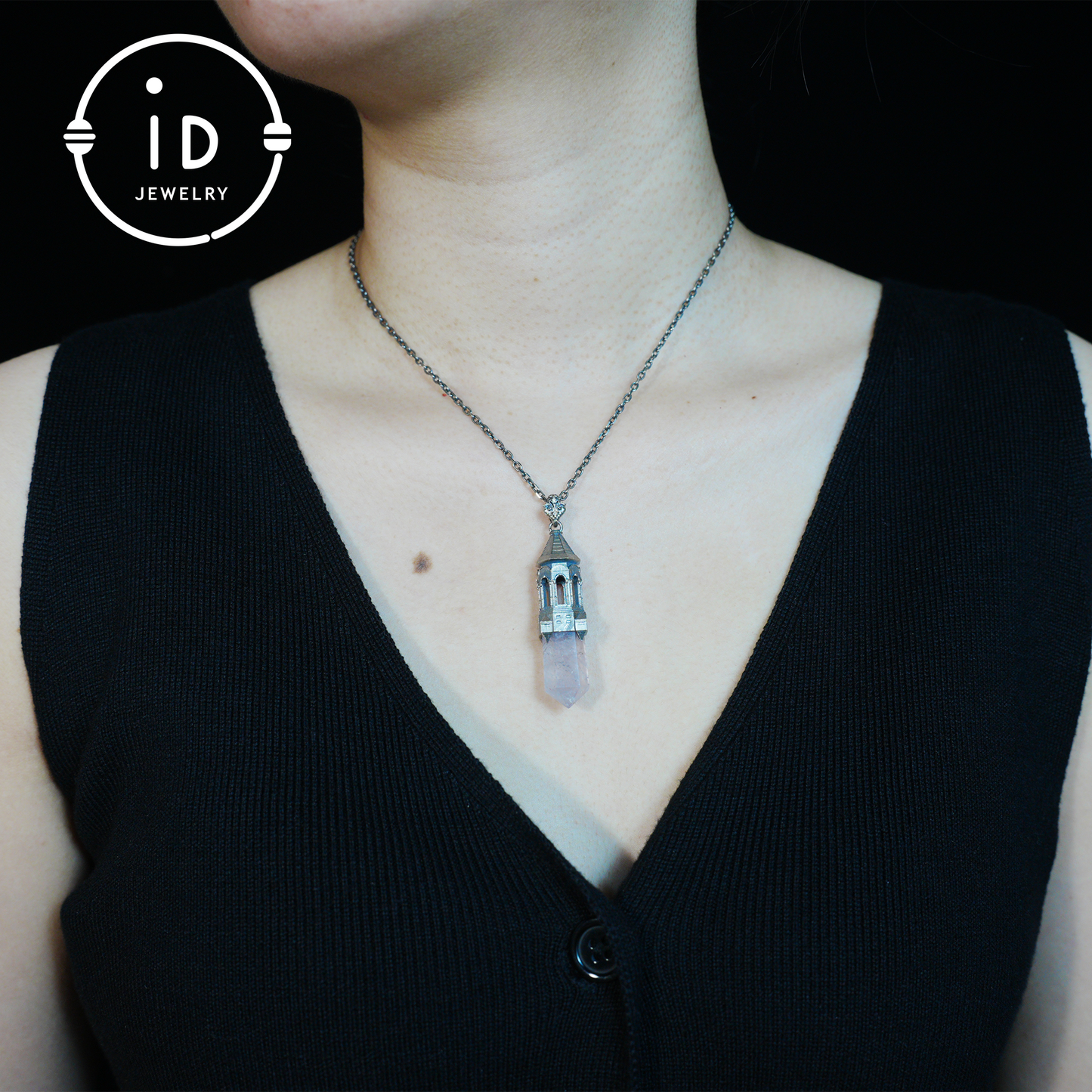 Amethyst Pendant 925 Silver, Gothic Tower Necklace, Statement Jewelry Totem Talisman, Gift for Her, Birthday Jewelry Idea