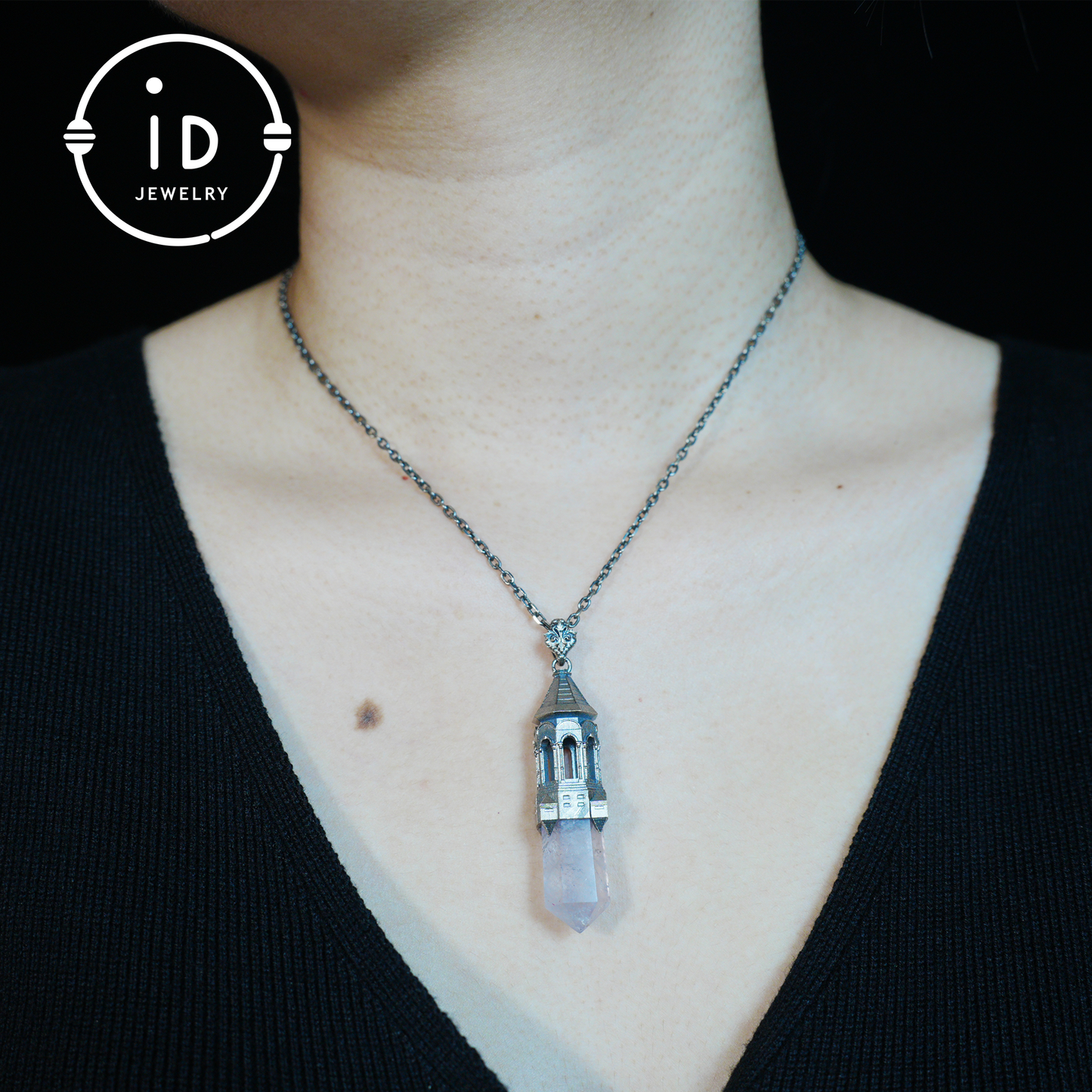 Amethyst Pendant 925 Silver, Gothic Tower Necklace, Statement Jewelry Totem Talisman, Gift for Her, Birthday Jewelry Idea