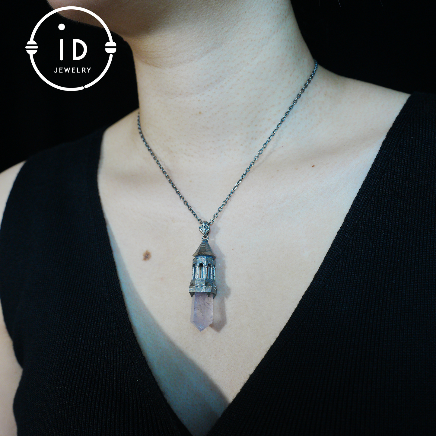 Amethyst Pendant 925 Silver, Gothic Tower Necklace, Statement Jewelry Totem Talisman, Gift for Her, Birthday Jewelry Idea
