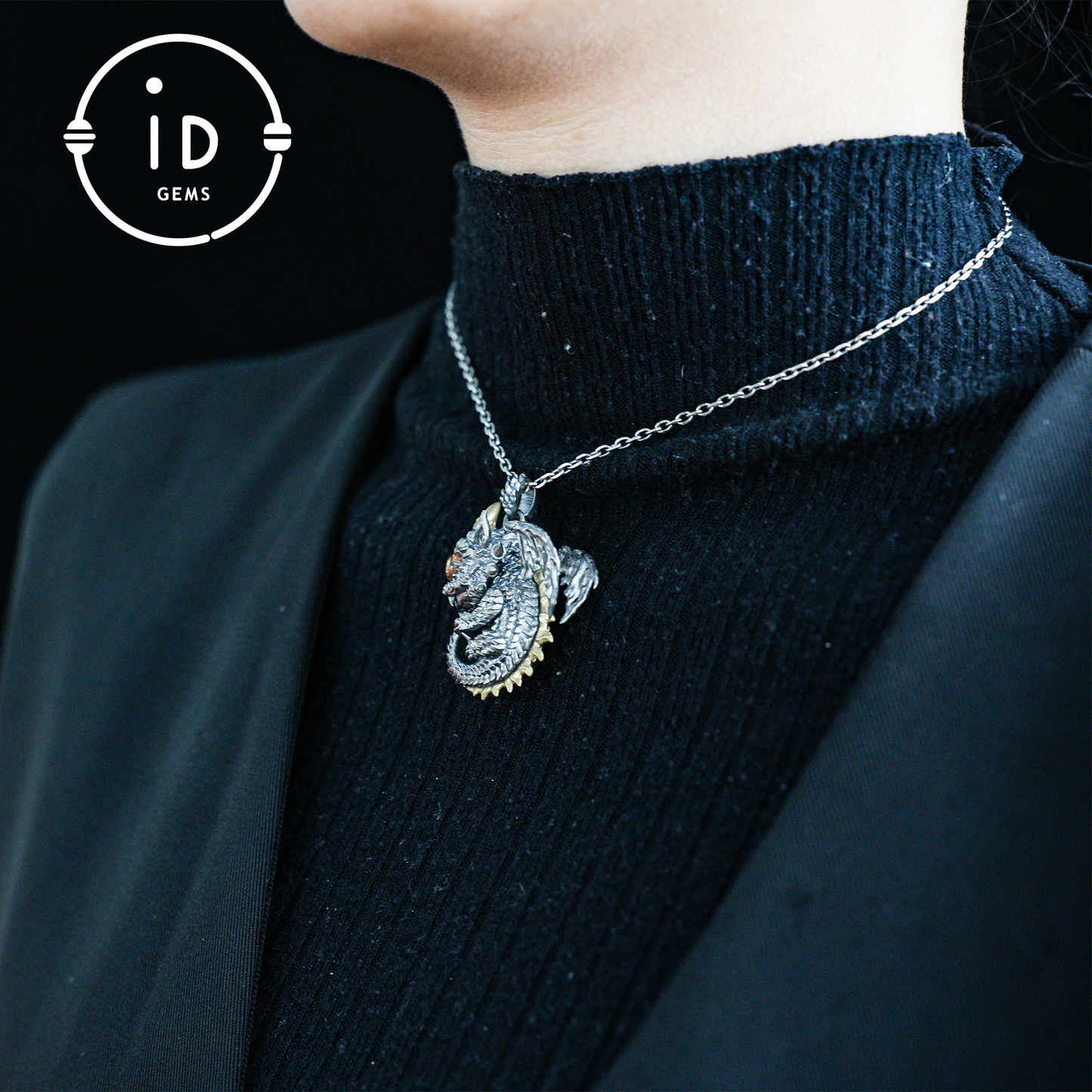Handgefertigter Drachenanhänger | Gotisches Silberamulett | Mystische Augen und Flügel | Fantasy-Schmuck