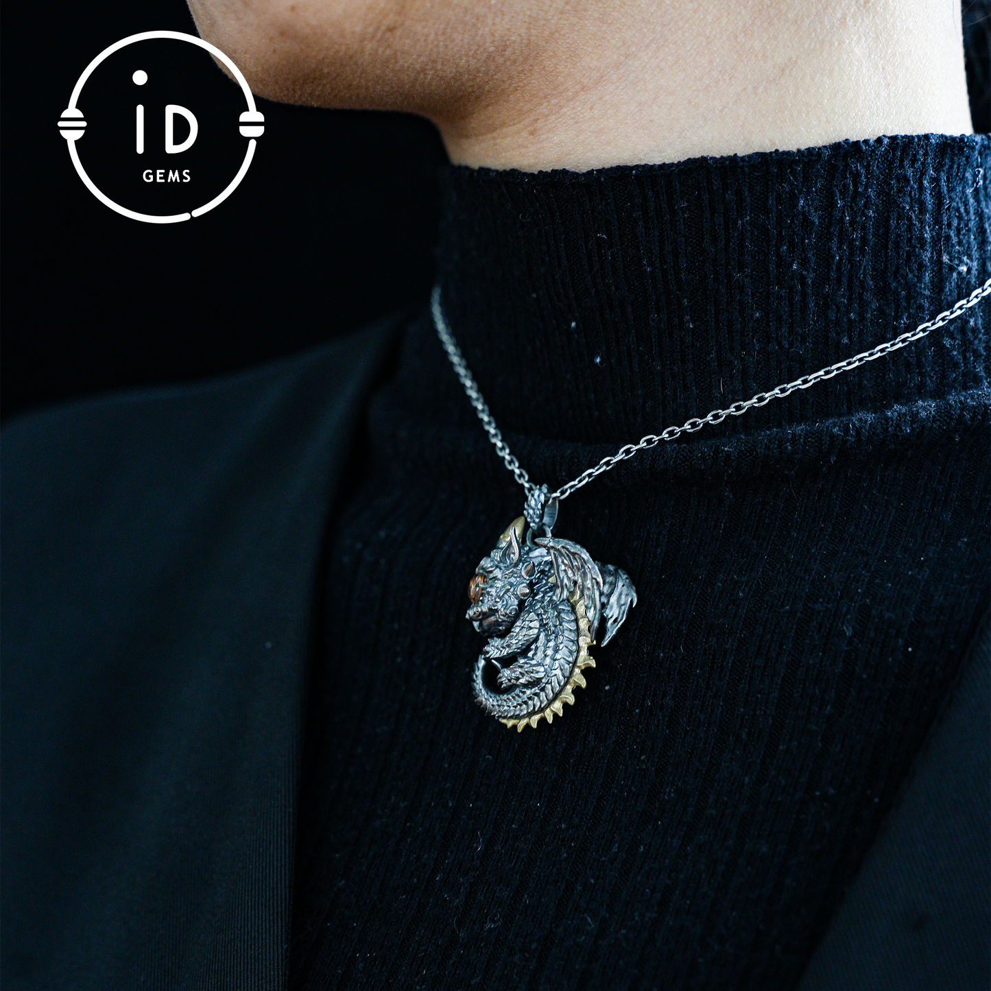 Handgefertigter Drachenanhänger | Gotisches Silberamulett | Mystische Augen und Flügel | Fantasy-Schmuck