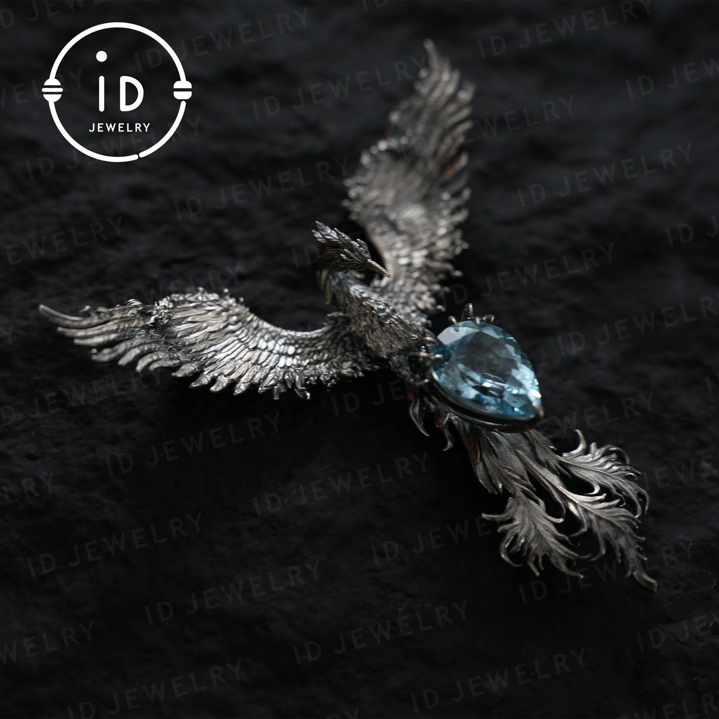 Handgefertigte Phönix-Halskette mit Aquamarin | Mystisches Symbol | Vintage Fantasy Schmuck